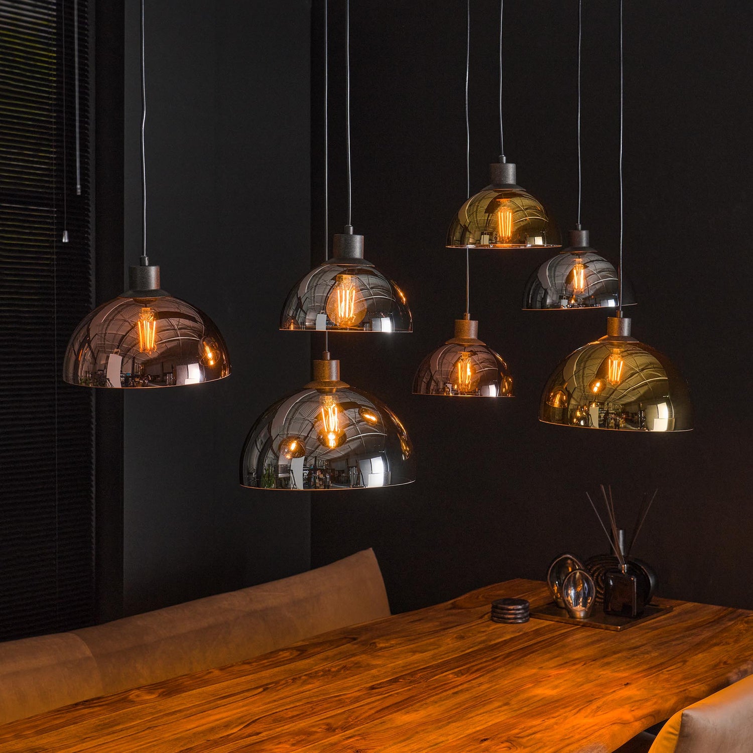 Hanglamp met 7 lampen disk glass tricolore - 140x50x150 cm - Artic Zwart - Glas