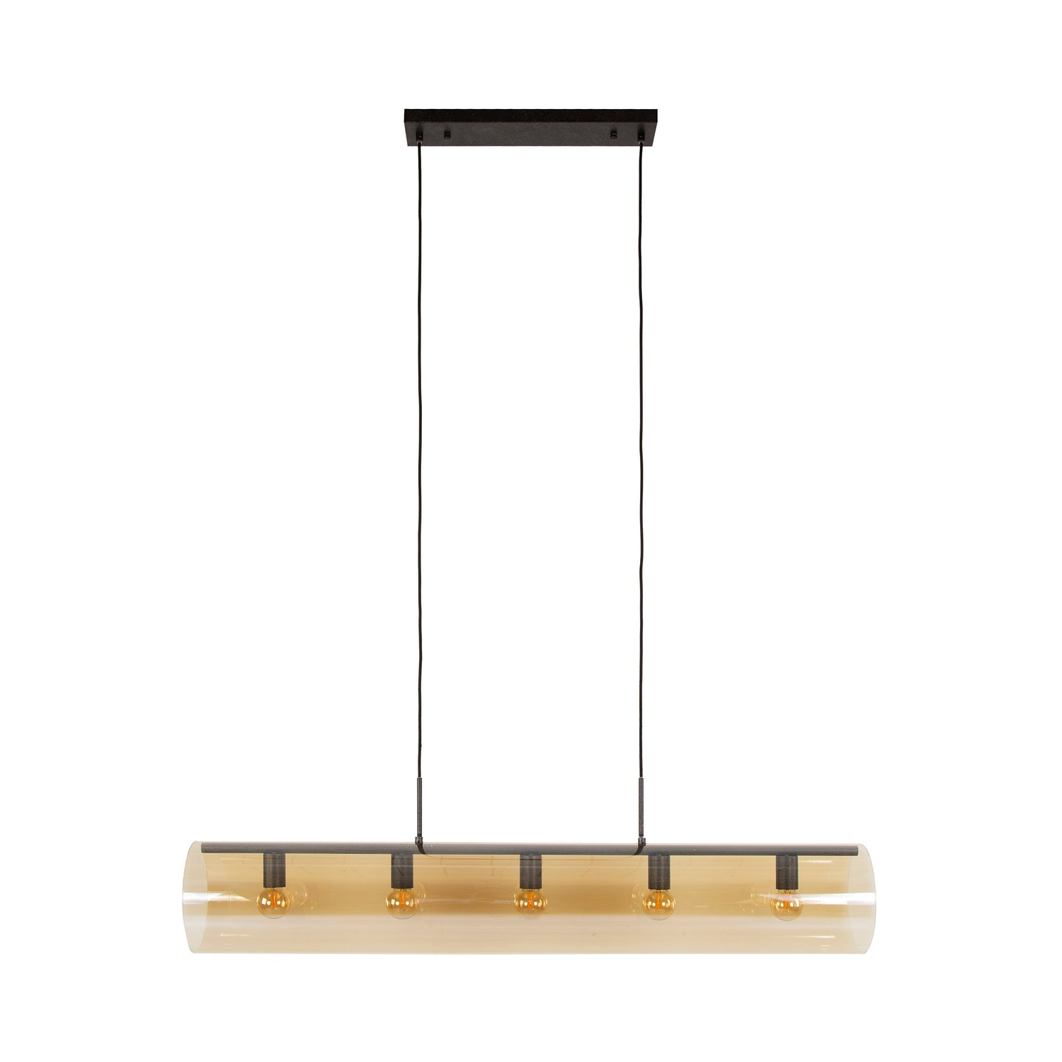 Hanglamp met 5 Lampen Tube Amber - 120x20x150 cm - Artic Zwart - Glas
