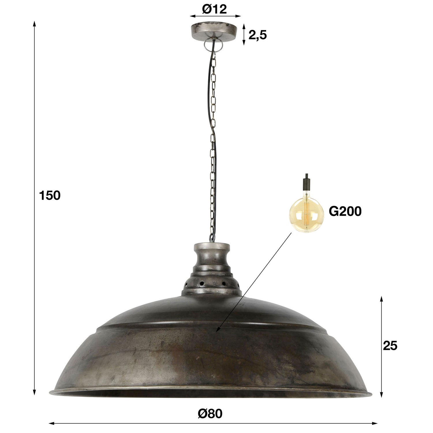 Hanglamp Ø80 Industry - 80x80x150 cm - Oud Zilver
