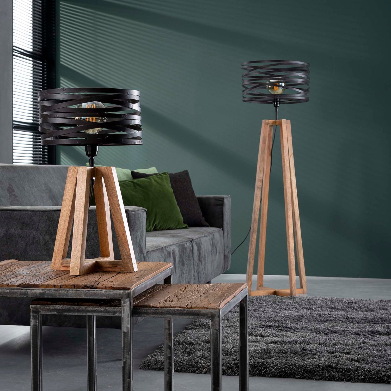Vloerlamp Twist Houten Kruisframe - 41x41x135 cm - Slate Grey