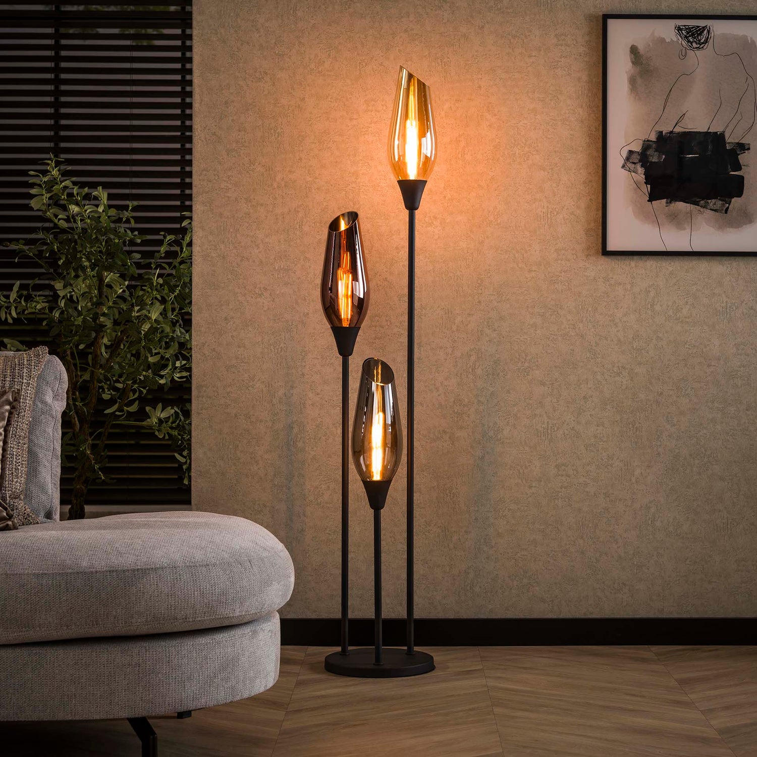 Vloerlamp Cocoon Mix Glass - 35x35x168 cm - Zwart
