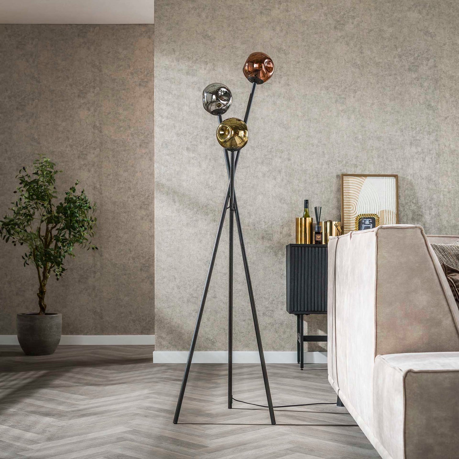 Vloerlamp met 3 lampen molecule mix glass - 45x45x169 cm - Artic Zwart - Glas