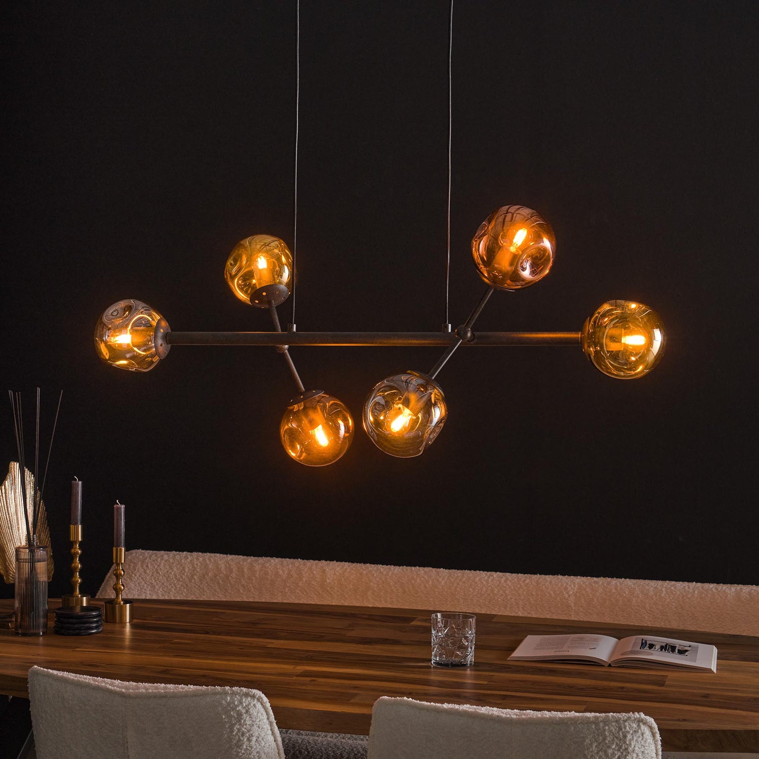 Hanglamp met 6 Lampen Molecule Mix Glass - 110x40x150 cm - Artic Zwart - Glas