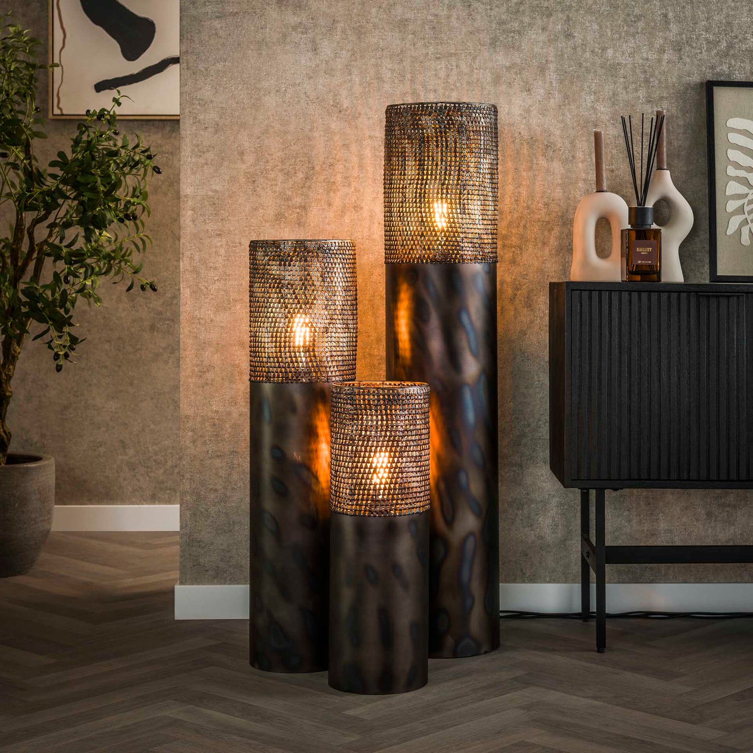 Vloerlamp Ø22,5 Cilinder - 22x22x90 cm - Zwart Bruin