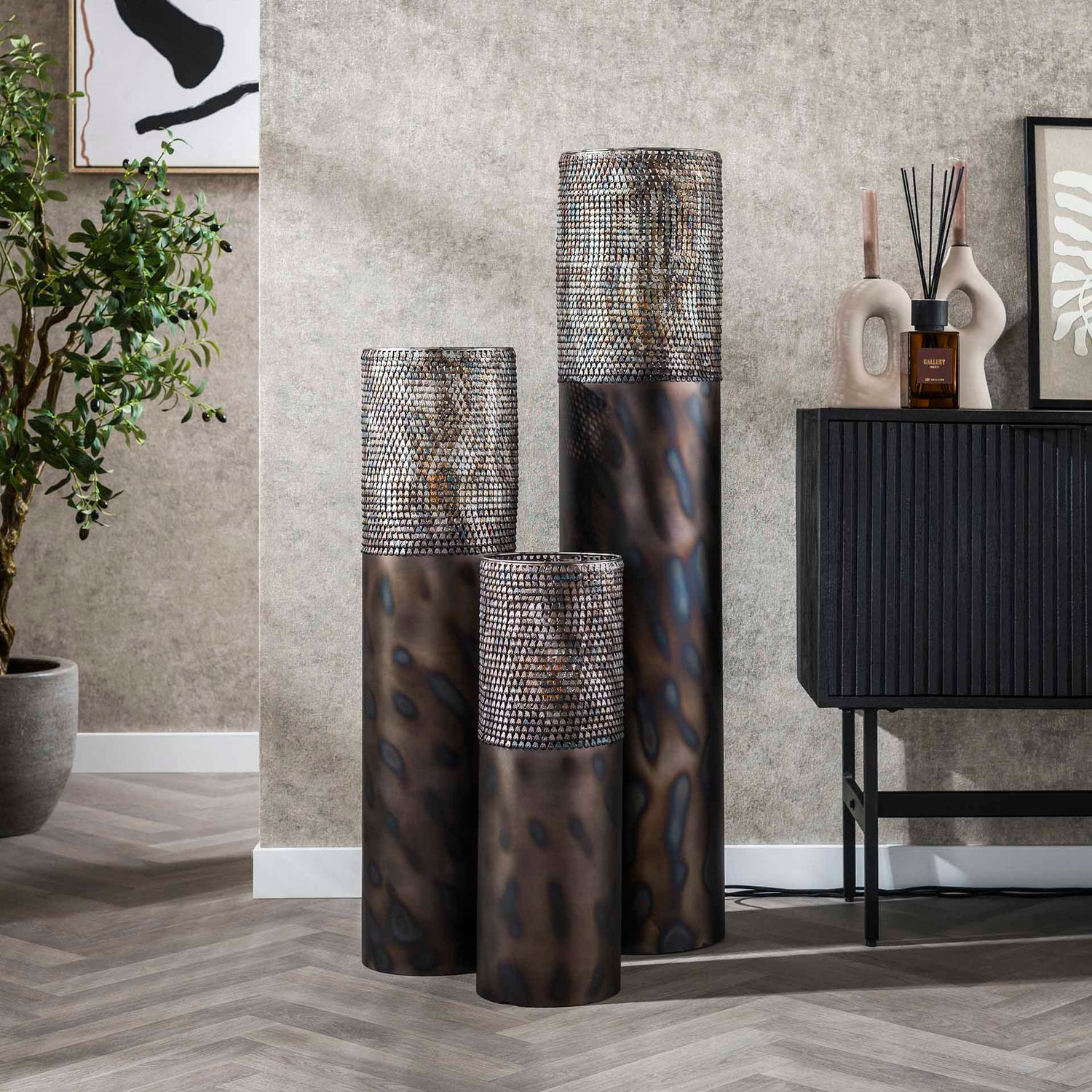 Vloerlamp Ø25 Cilinder - 25x25x120 cm - Zwart Bruin