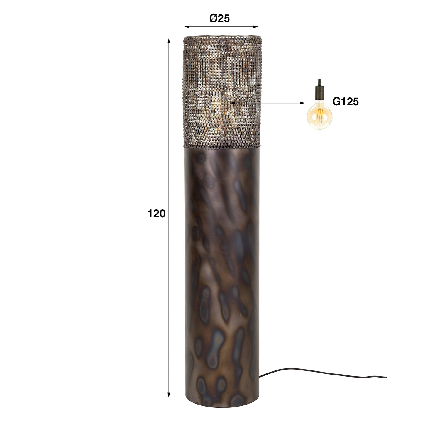 Vloerlamp Ø25 Cilinder - 25x25x120 cm - Zwart Bruin