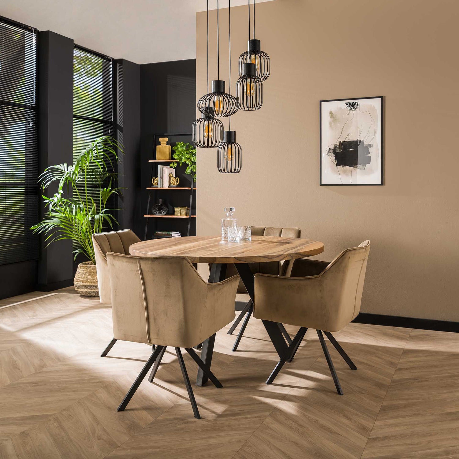 Hanglamp met 5 Lampen Getrapt Mix Metal - 47x47x180 cm - Charcoal - Metal