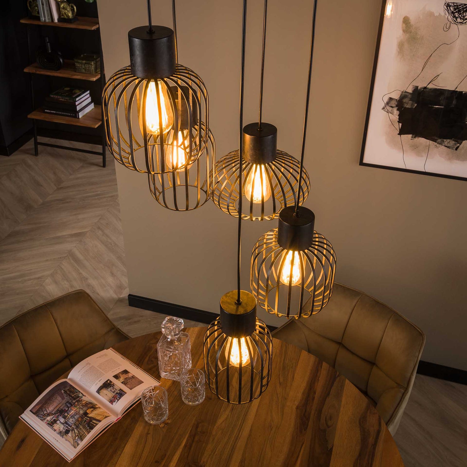 Hanglamp met 5 Lampen Getrapt Mix Metal - 47x47x180 cm - Charcoal - Metal