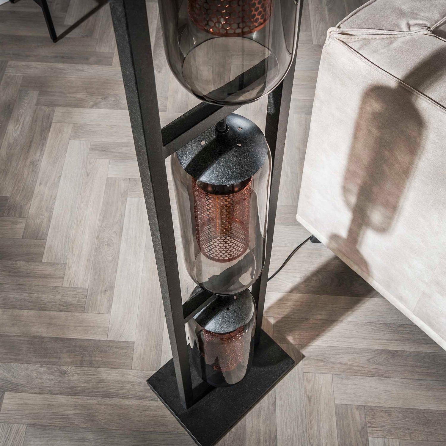 Vloerlamp met 3 Lampen Tower Smoke - 32x23x158 cm - Artic Zwart - Staal