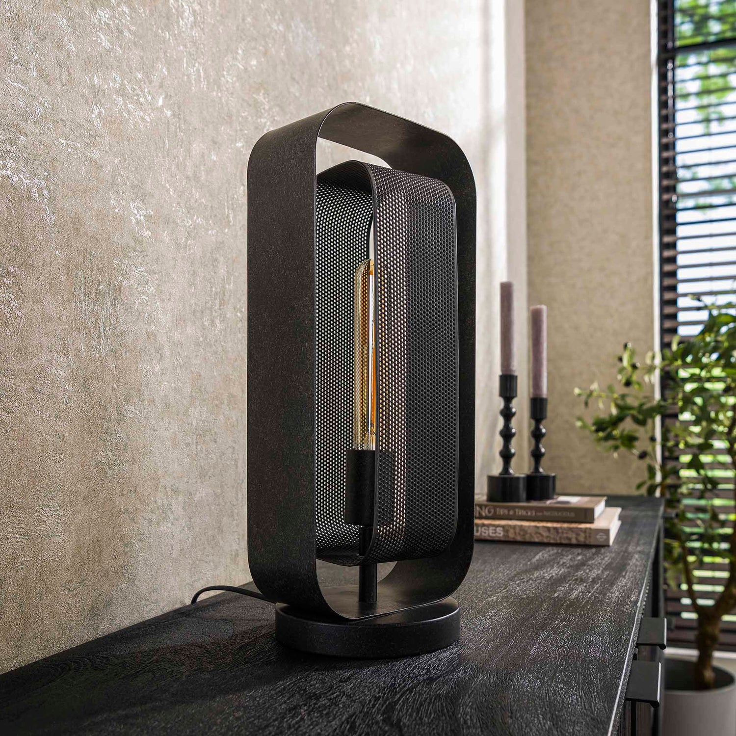 Tafellamp met 1 lamp mesh rotate - 18x14x41 cm - Artic Zwart