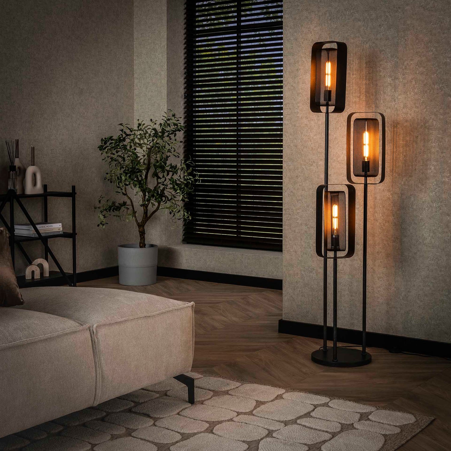 Vloerlamp met 3 lampen Mesh Rotate - 42x42x170 cm - Artic Zwart