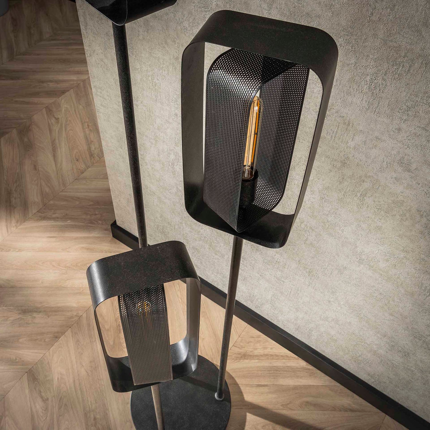 Vloerlamp met 3 lampen Mesh Rotate - 42x42x170 cm - Artic Zwart