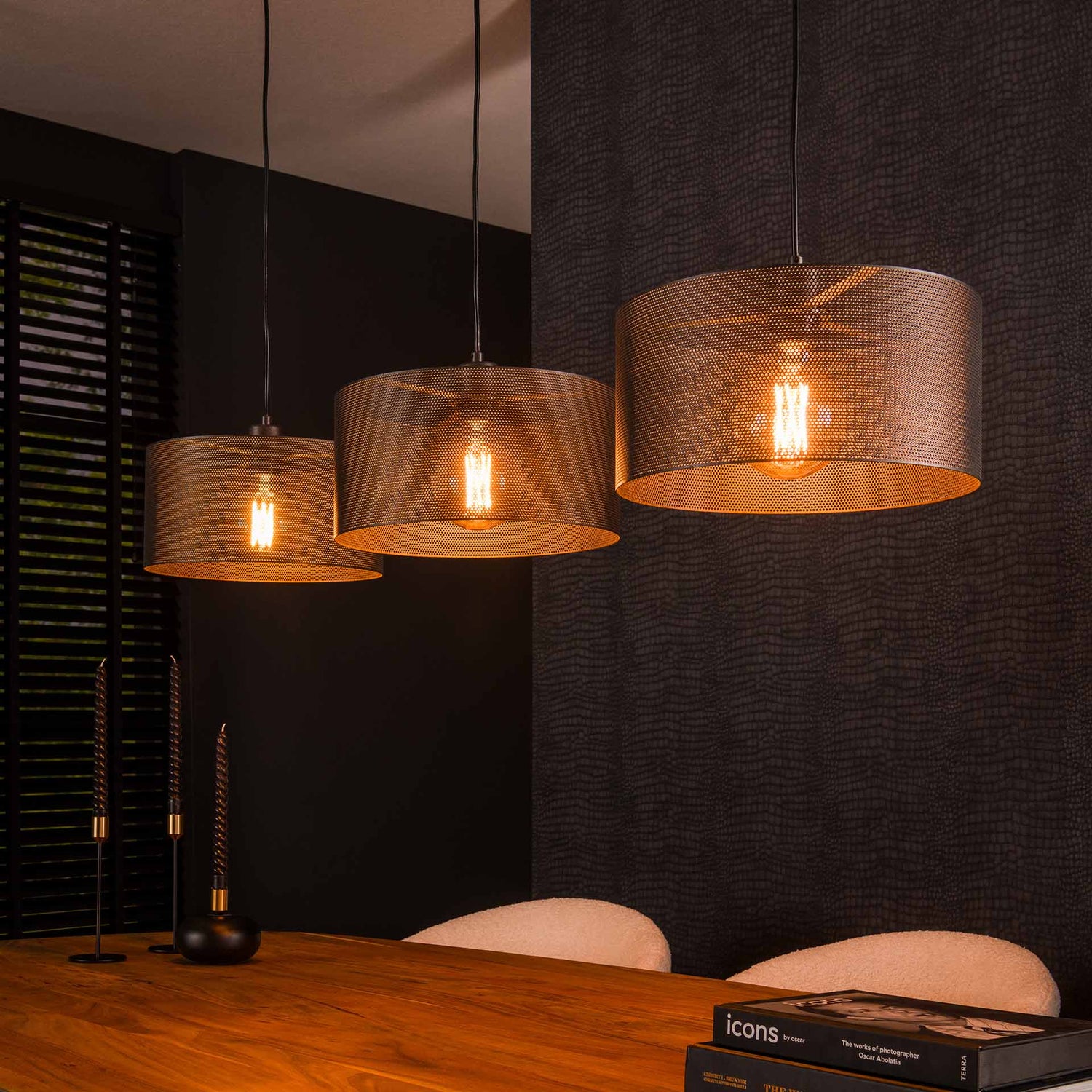 Hanglamp met 3 Lampen Mesh Round - 120x30x150 cm - Artic Zwart
