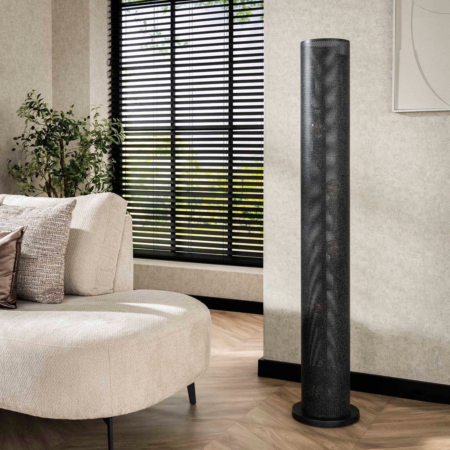 Vloerlamp met 5 lampen koker mesh - 28x28x149 cm - Artic Zwart