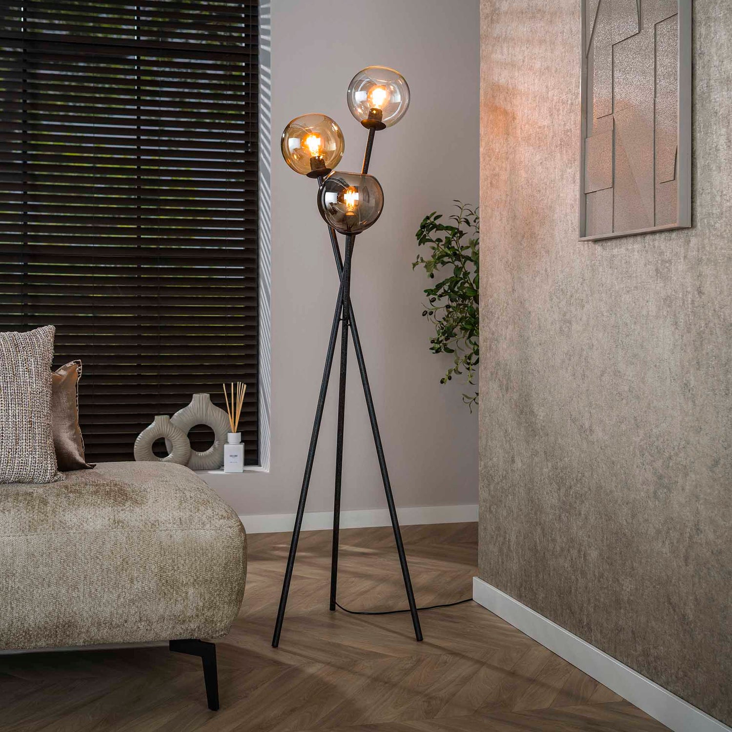 Vloerlamp Multi Globe met 3 lampen - 45x45x174 cm - Artic Zwart