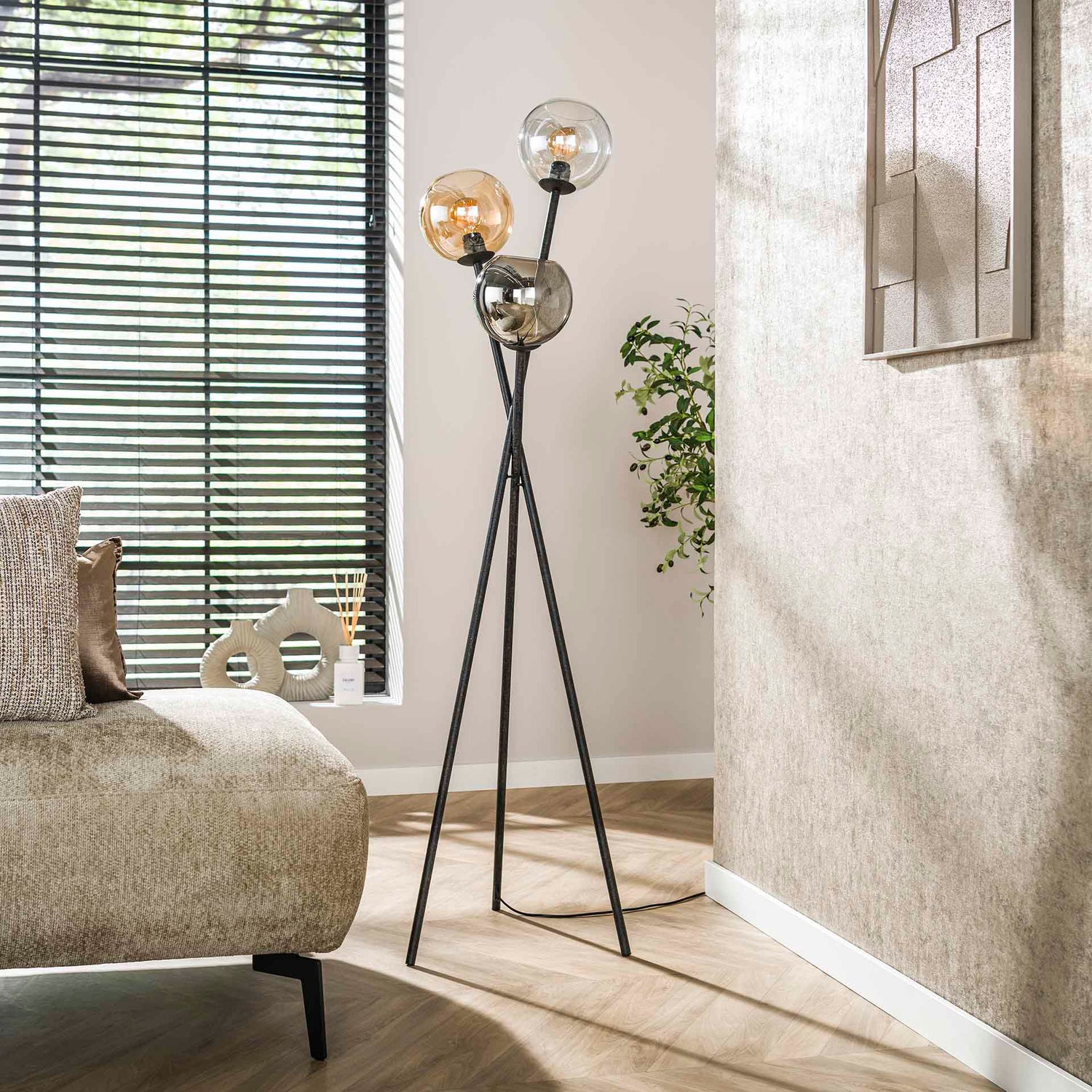 Vloerlamp Multi Globe met 3 lampen - 45x45x174 cm - Artic Zwart