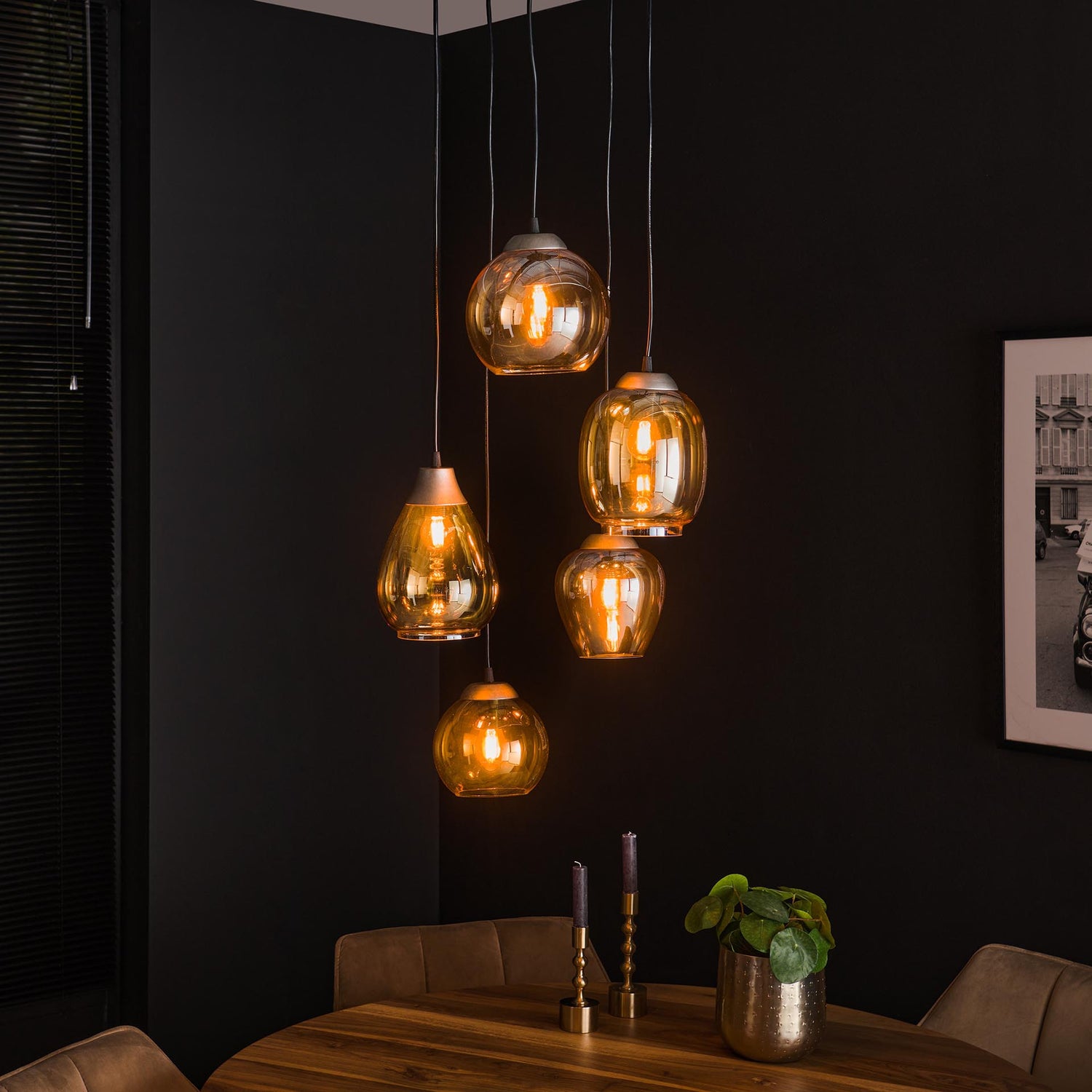 Hanglamp met 5 lampen getrapt mix - 43x43x150 cm - Amber - Glas