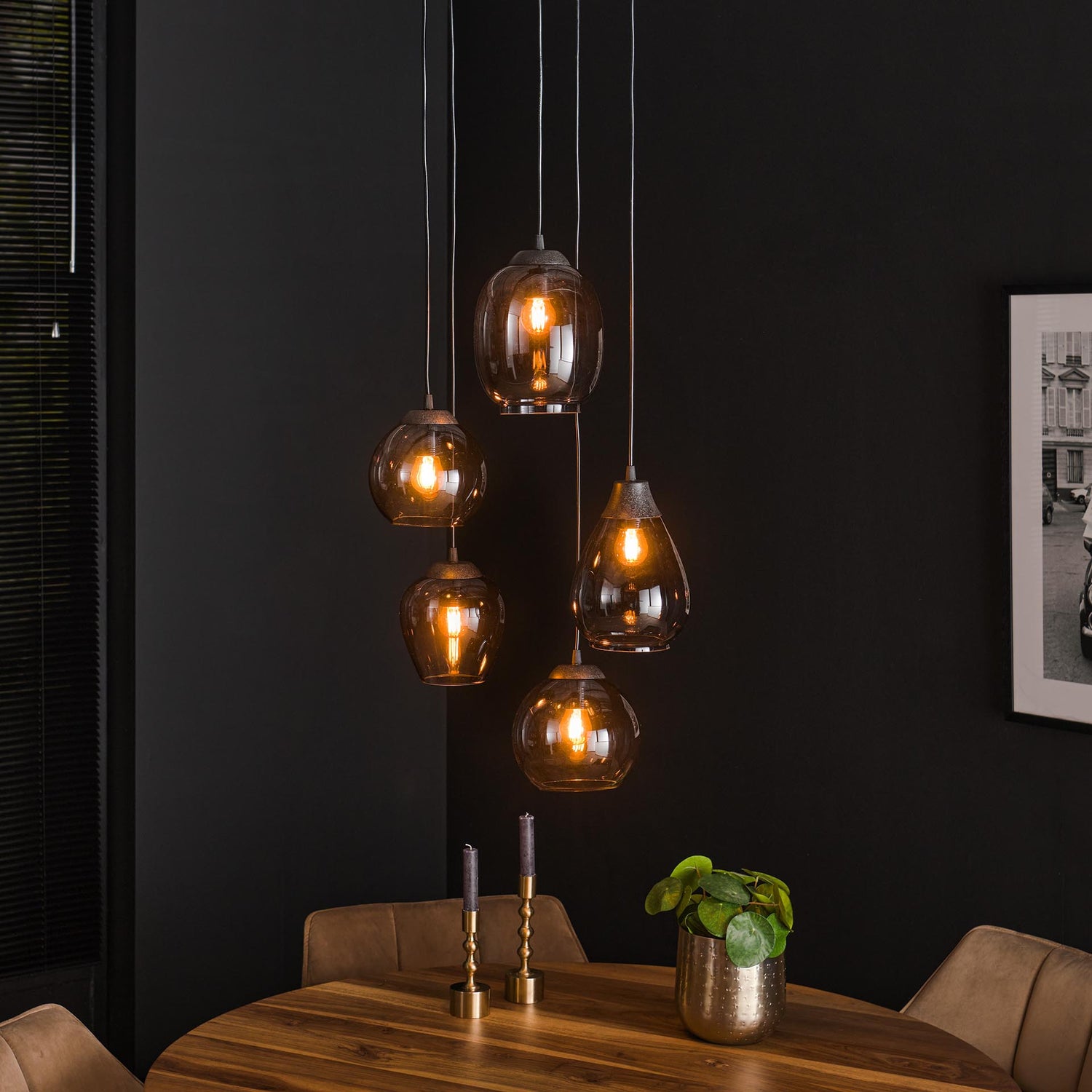 Hanglamp met 5 Lampen getrapt mix - 43x43x150 cm - Chromed - Glas