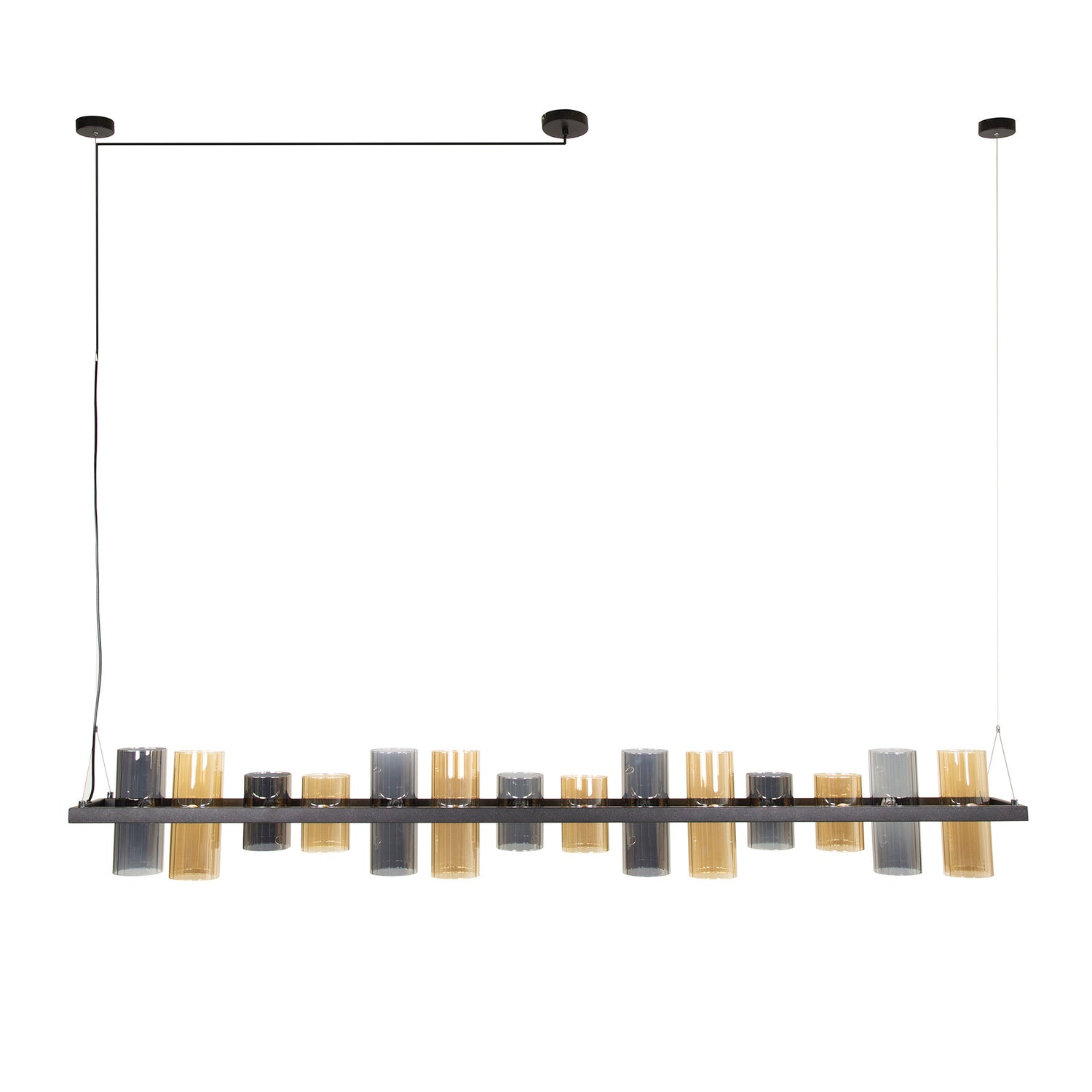Hanglamp met 14 Lampen Cylinder Mixed Glass (G9) - 190x20x150 cm - Artic Zwart - Glas