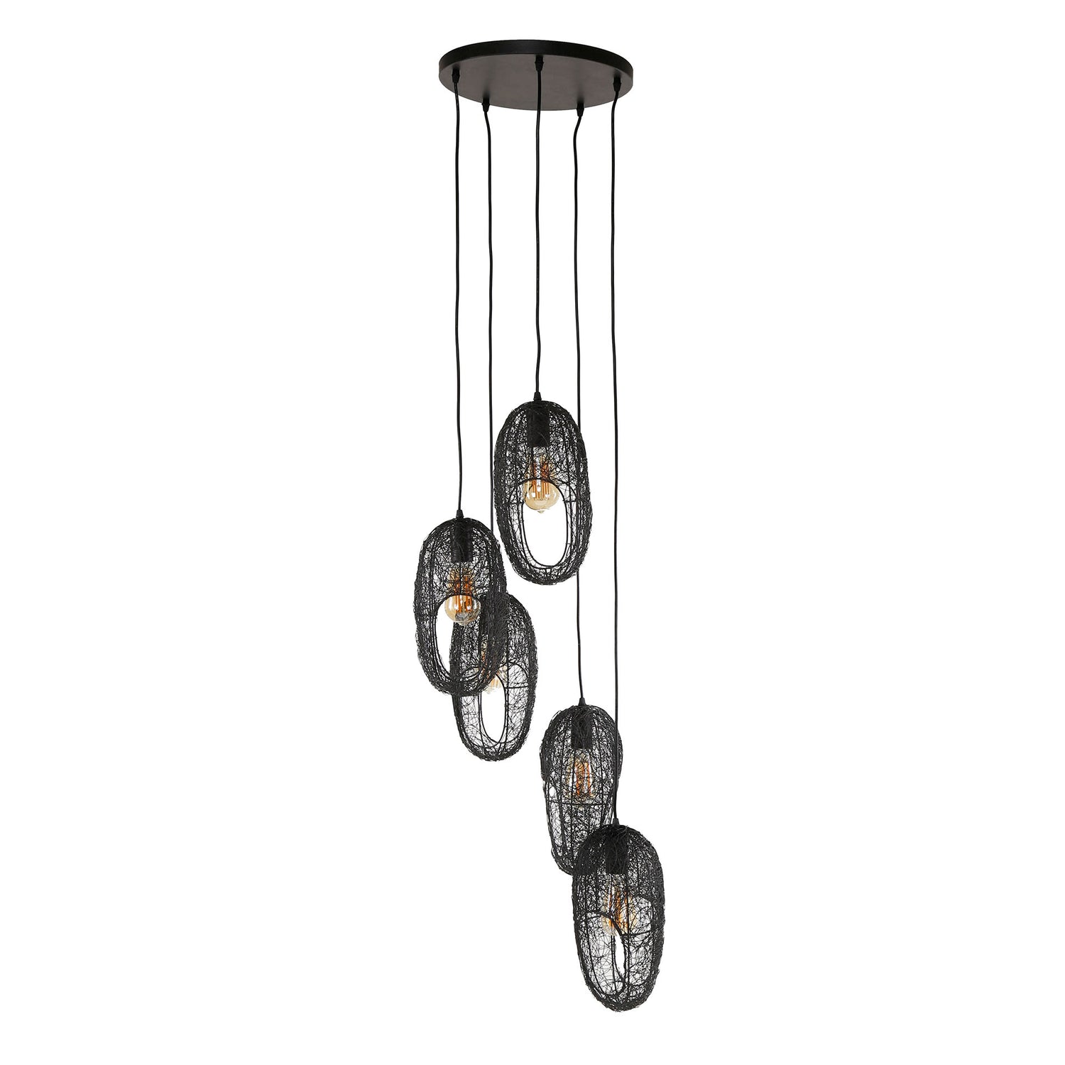 Hanglamp met 5 lampen open oog wire - 45x45x180 cm - Artic Zwart
