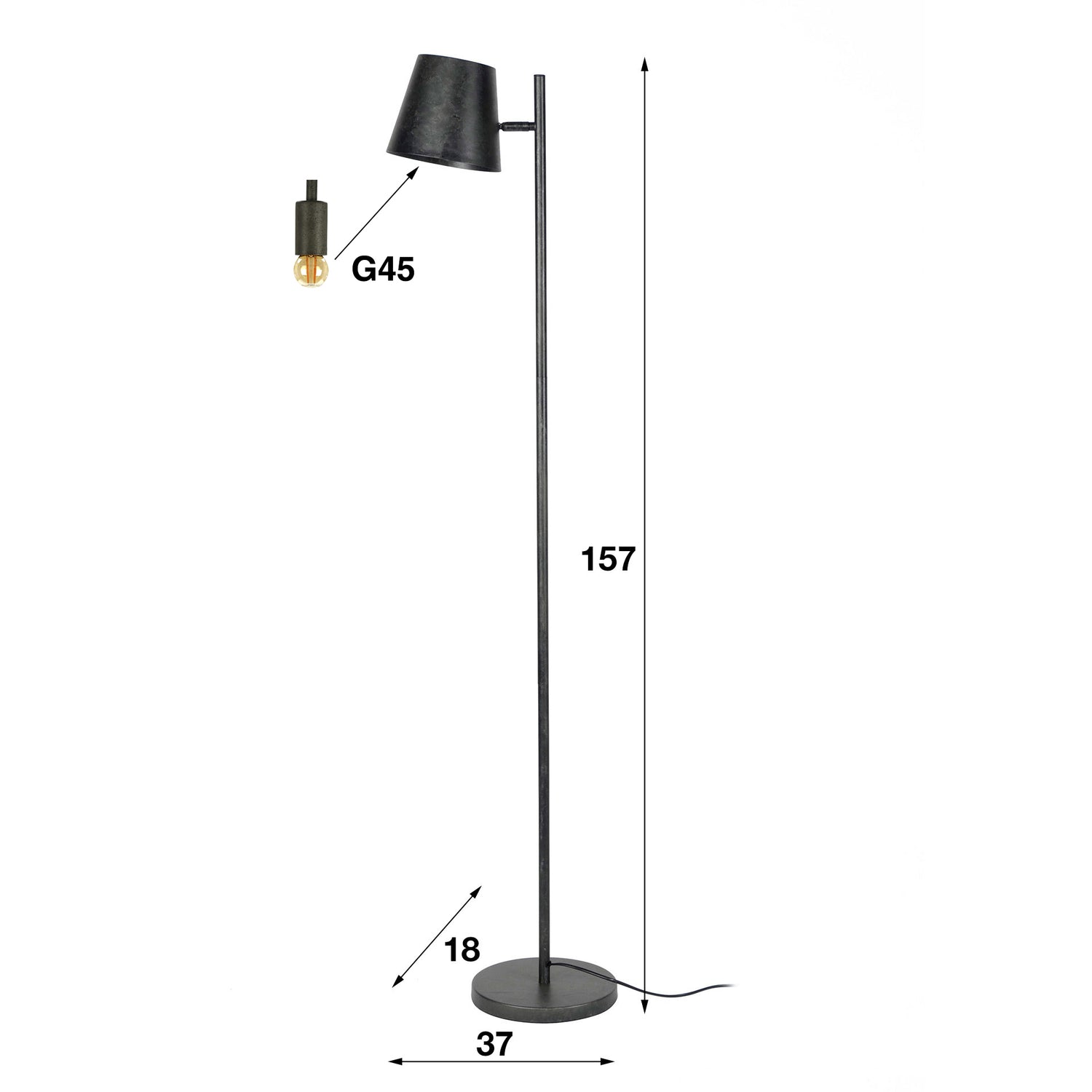 Vloerlamp met 1 lamp verstelbare metalen kap - 37x18x157 cm - Charcoal