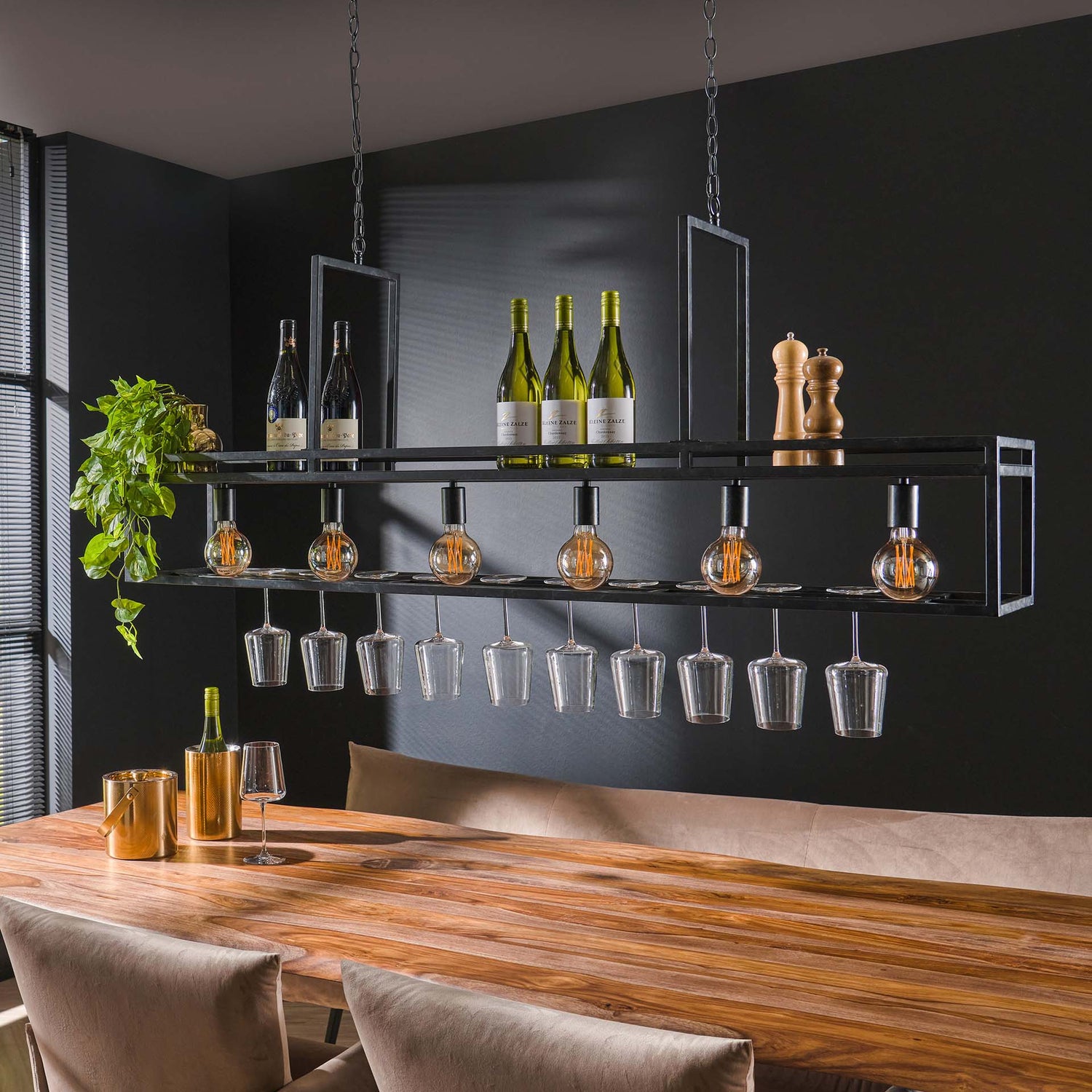 Hanglamp met 6 Lampen decorate - 160x28x150 cm - Charcoal