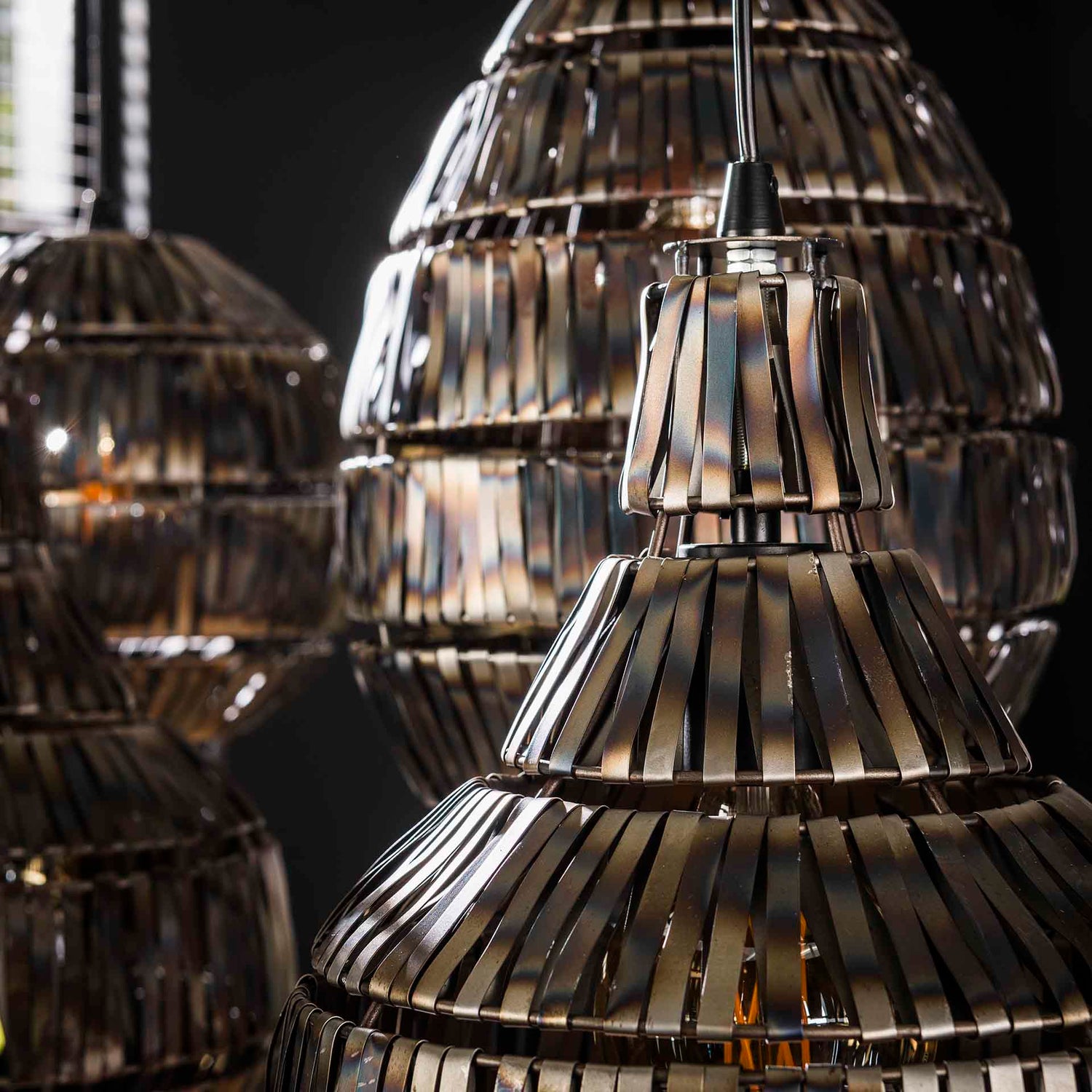 Hanglamp met 5 Lampen strip multi shade - 130x30x150 cm - Zwart Bruin