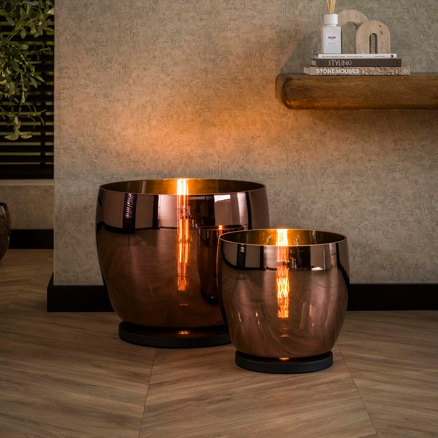 Vloerlamp UP XL - 33x33x32 cm - Copper Color - Glas