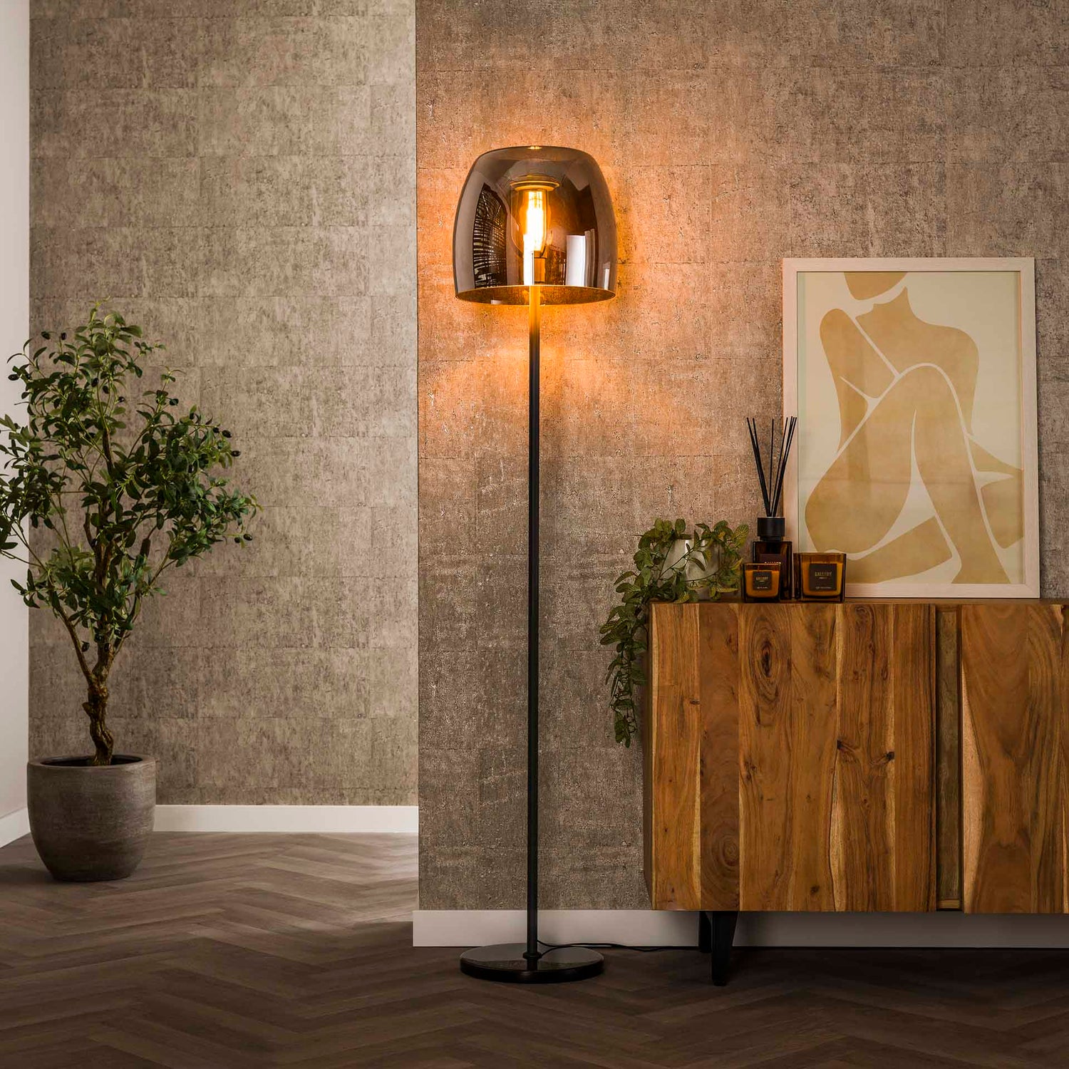 Vloerlamp met 1 lamp drift glass - 35x35x170 cm - Smoke Grey - Glas