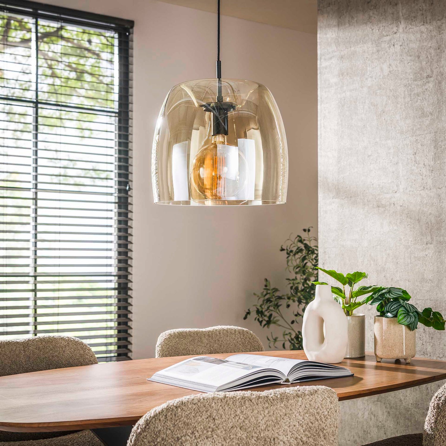 Hanglamp met 1 lamp drift glass - 35x35x150 cm - Amber - Glas