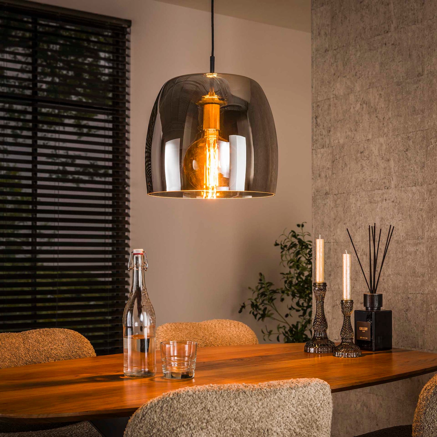 Hanglamp met 1 lamp drift glass - 35x35x150 cm - Smoke Grey - Glas