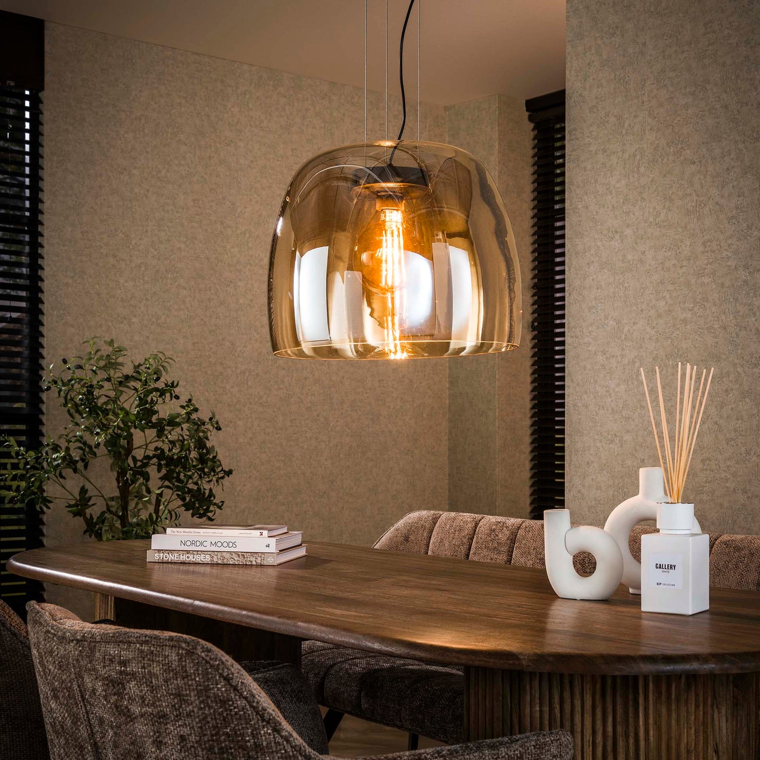 Hanglamp met 1 lamp drift XL glass - 48x48x150 cm - Amber - Glas