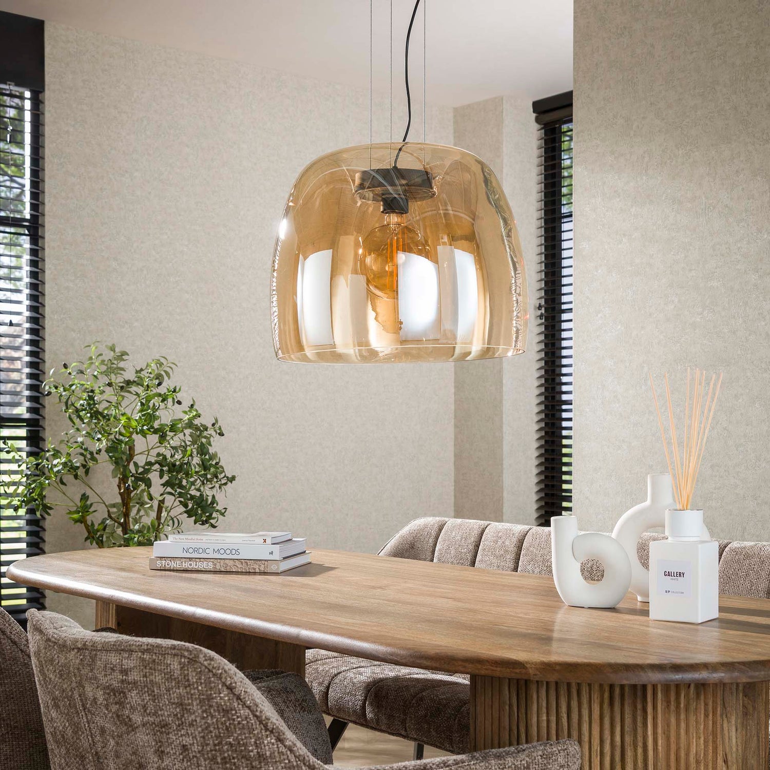 Hanglamp met 1 lamp drift XL glass - 48x48x150 cm - Amber - Glas