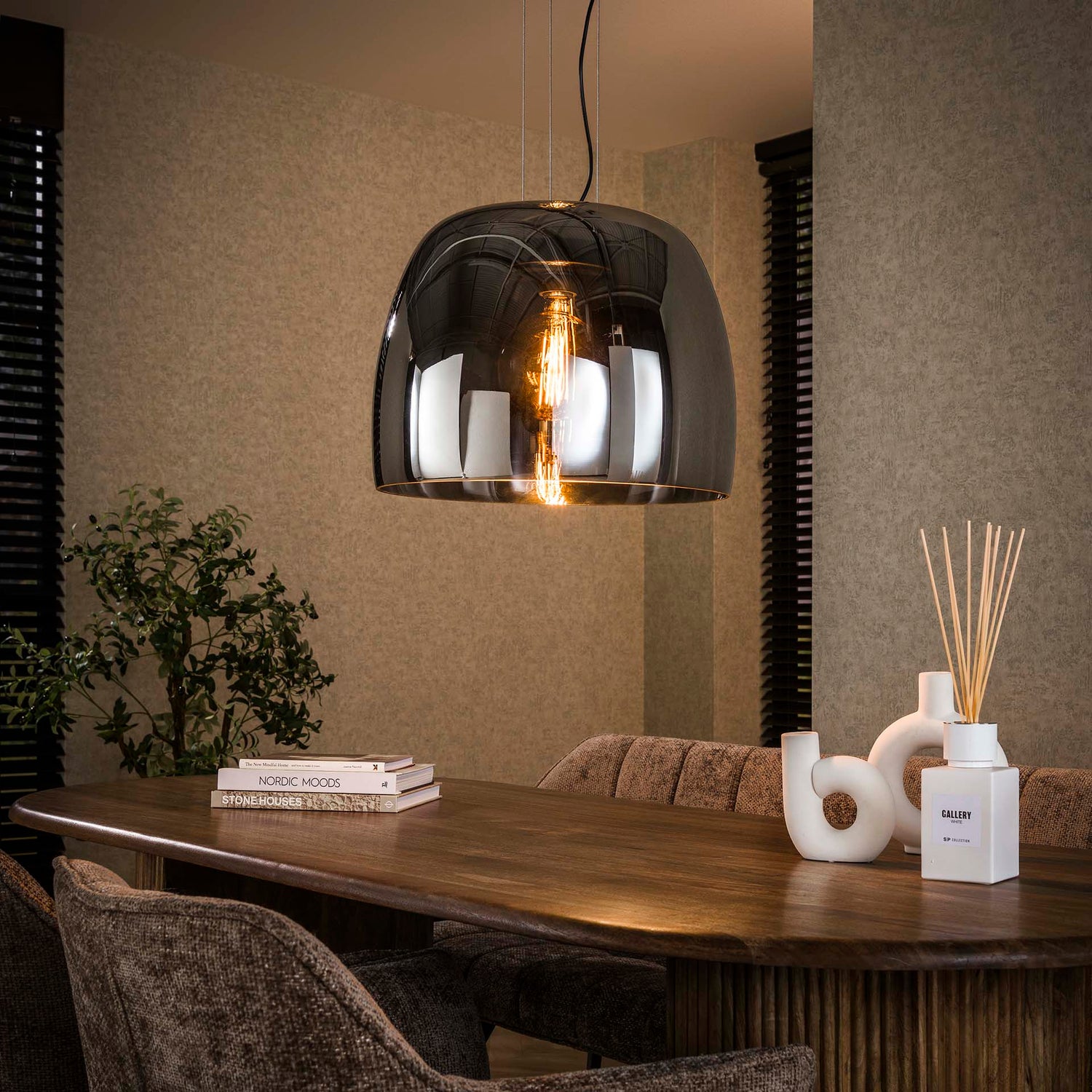 Hanglamp met 1 lamp drift XL glass - 48x48x150 cm - Smoke Grey - Glas