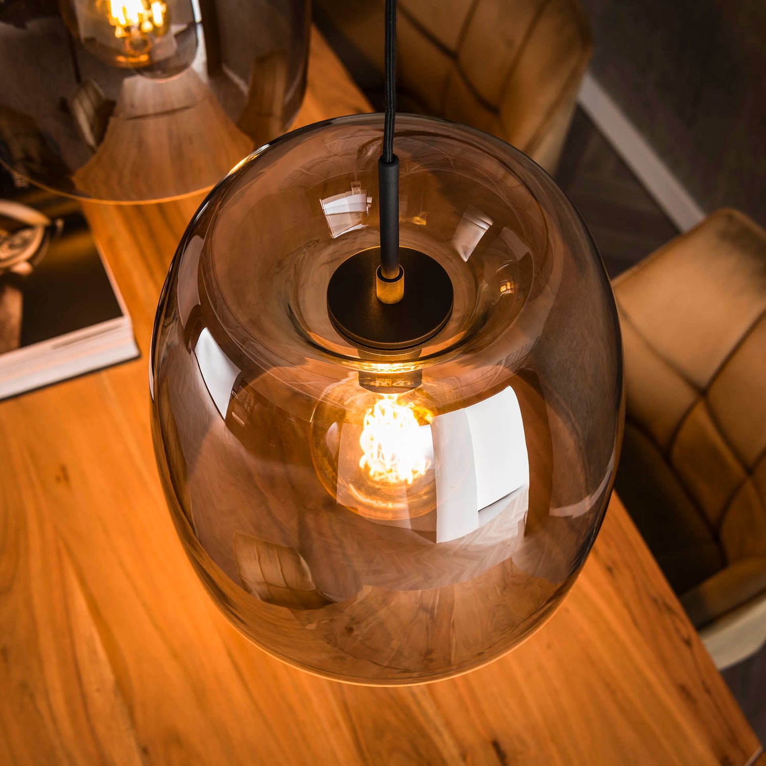 Hanglamp met 3 Lampen drift glass - 145x35x150 cm - Smoke Grey - Glas