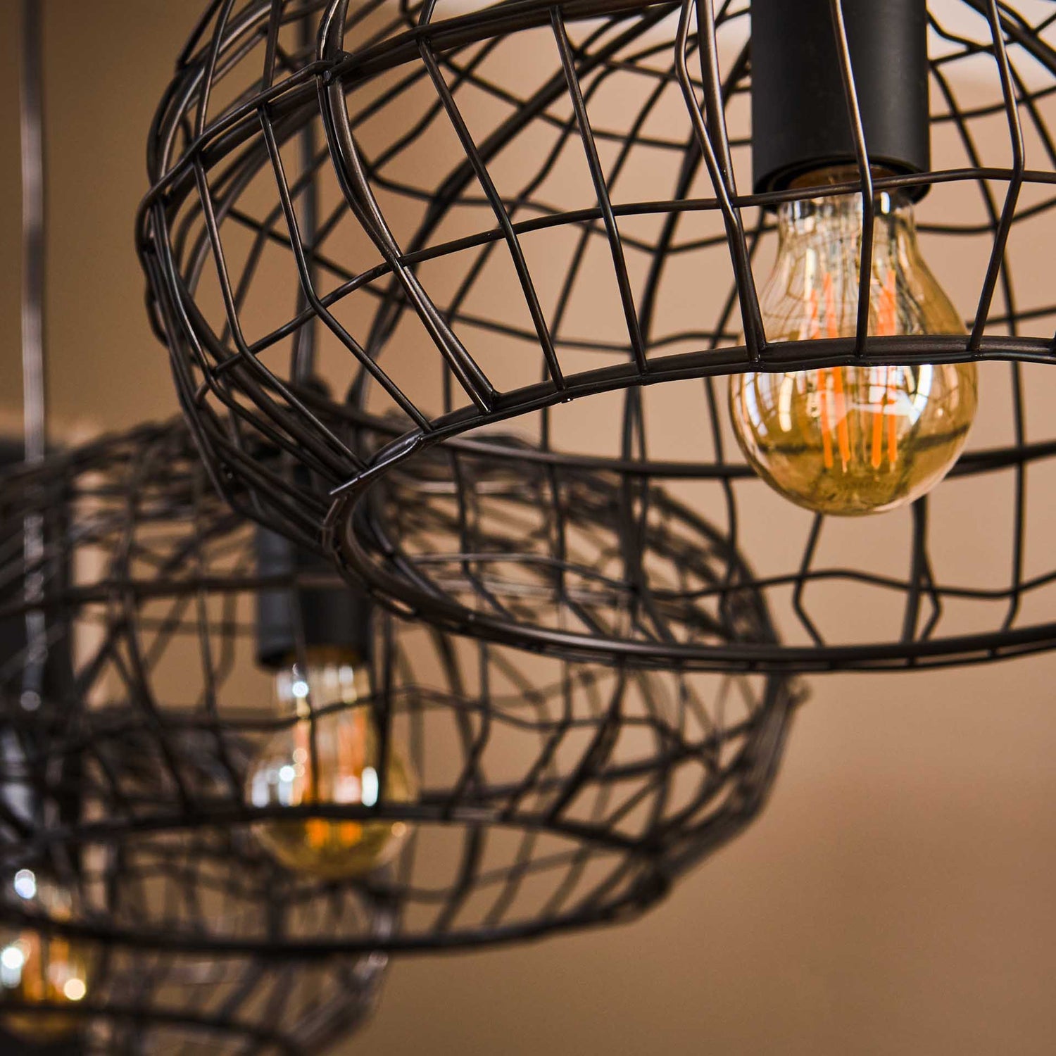 Hanglamp met 4 Lampen Connect XL - 170x34x150 cm - Zwart Bruin