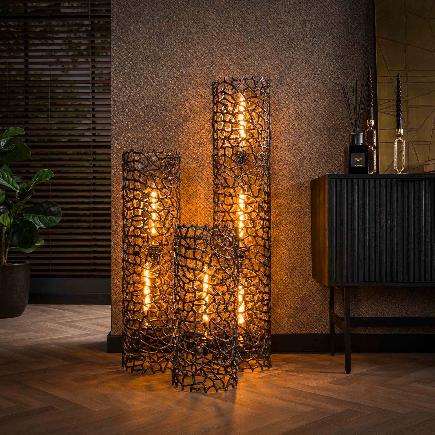 Vloerlamp Ø25 Weaver Cylinder - 25x25x61 cm - Zwart Nikkel