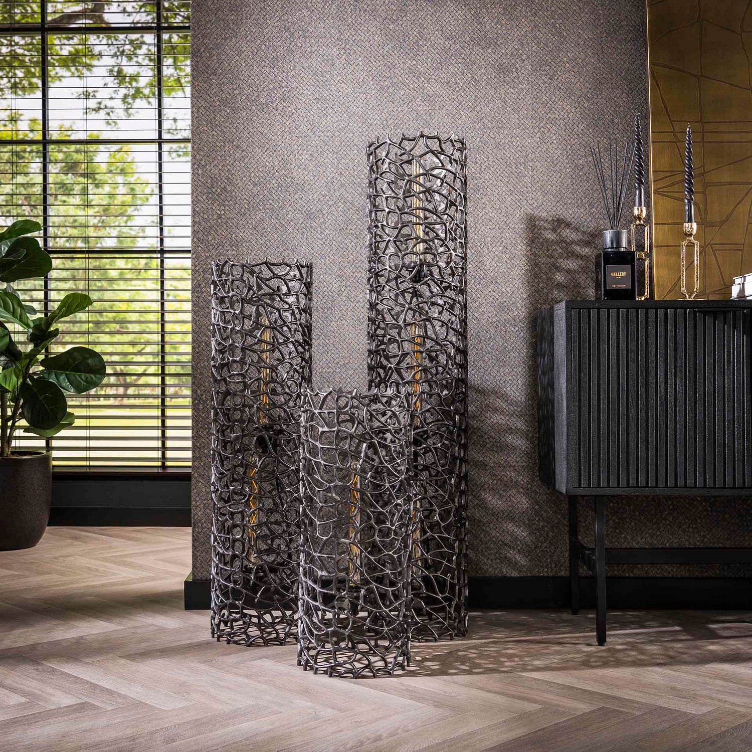 Vloerlamp Ø25 Weaver Cylinder L - 25x25x92 cm - Zwart Nikkel