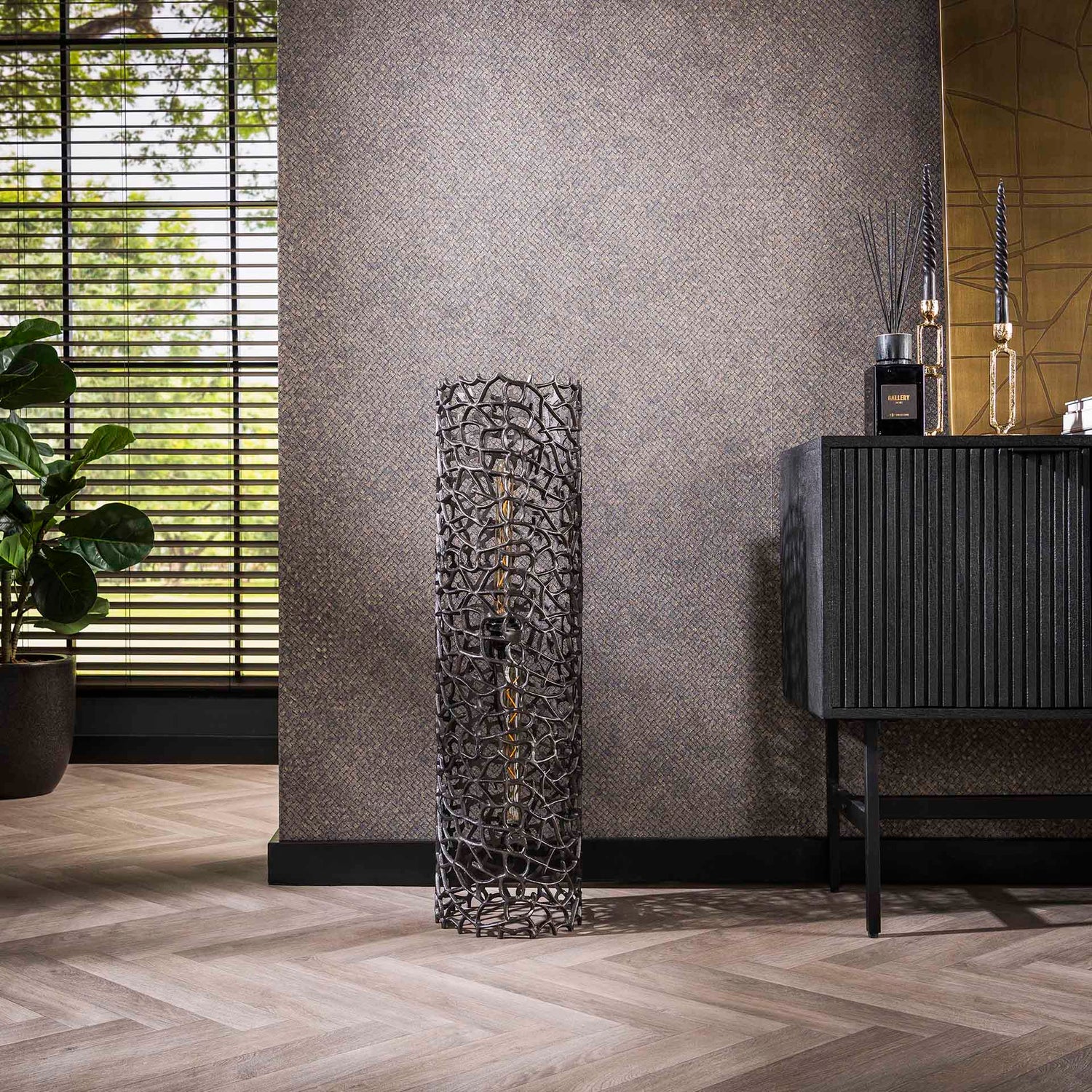 Vloerlamp Ø25 Weaver Cylinder L - 25x25x92 cm - Zwart Nikkel