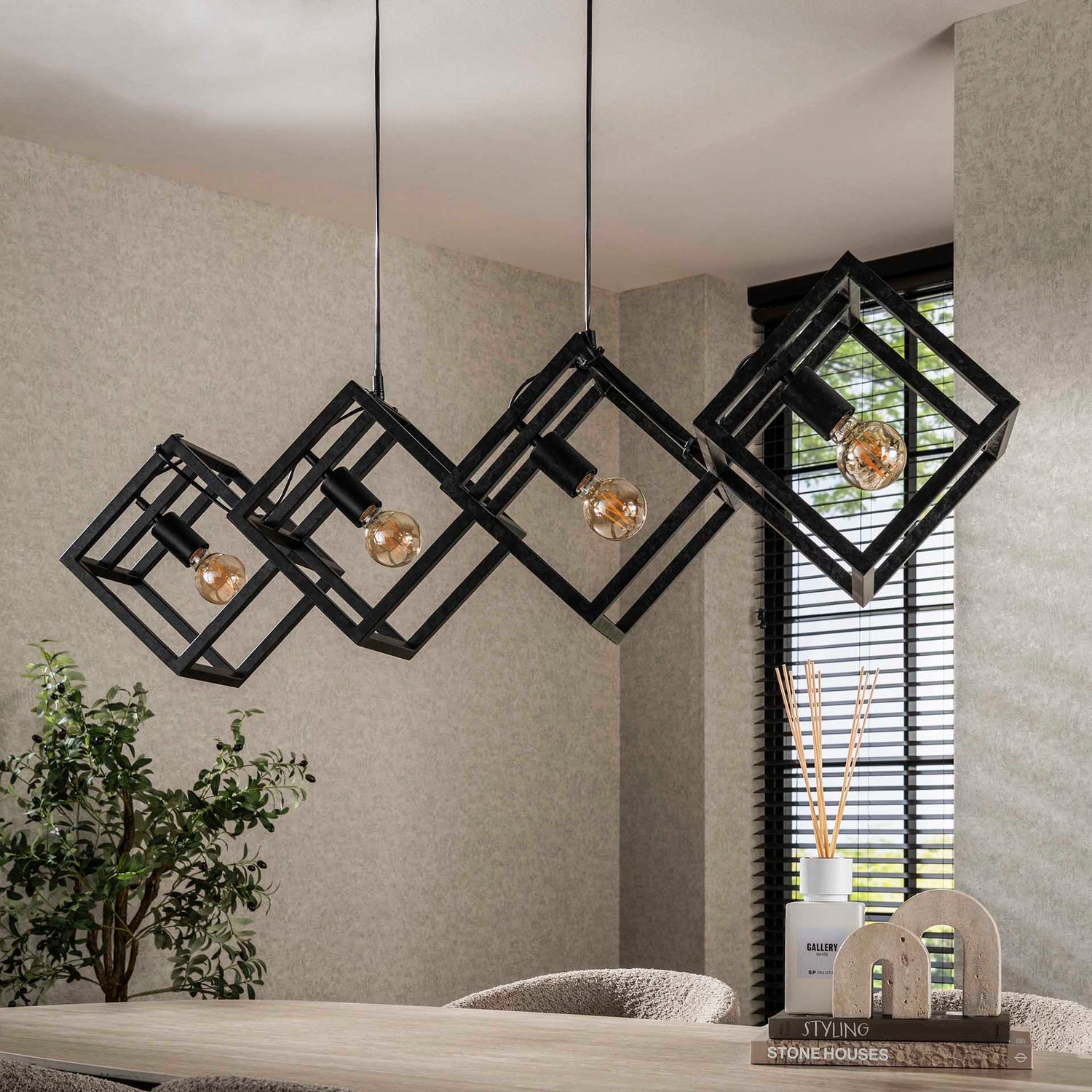 Hanglamp met 4 Lampen Kubus - 150x35x150 cm - Charcoal