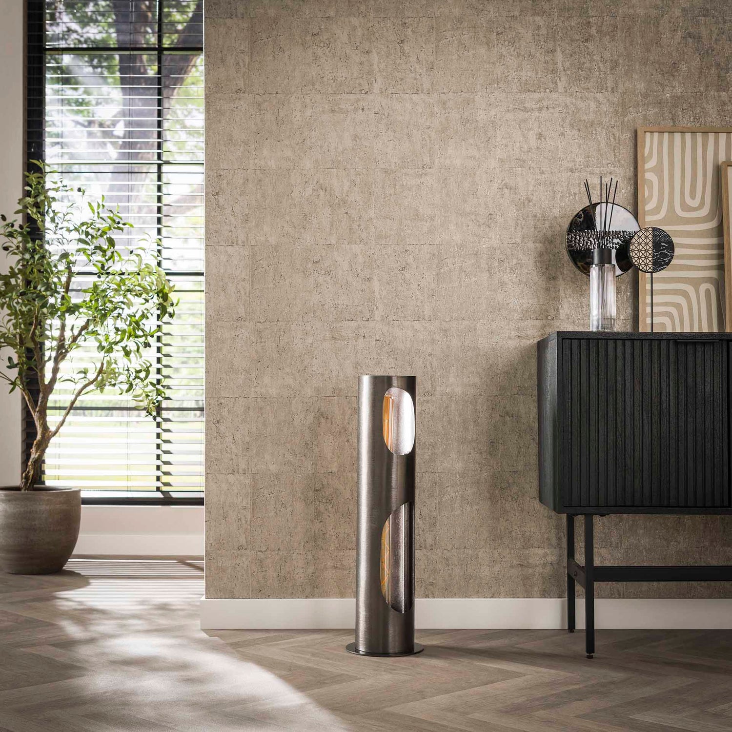 Vloerlamp Ø20 Organic Cylinder - 20x20x71 cm - Zwart Nikkel