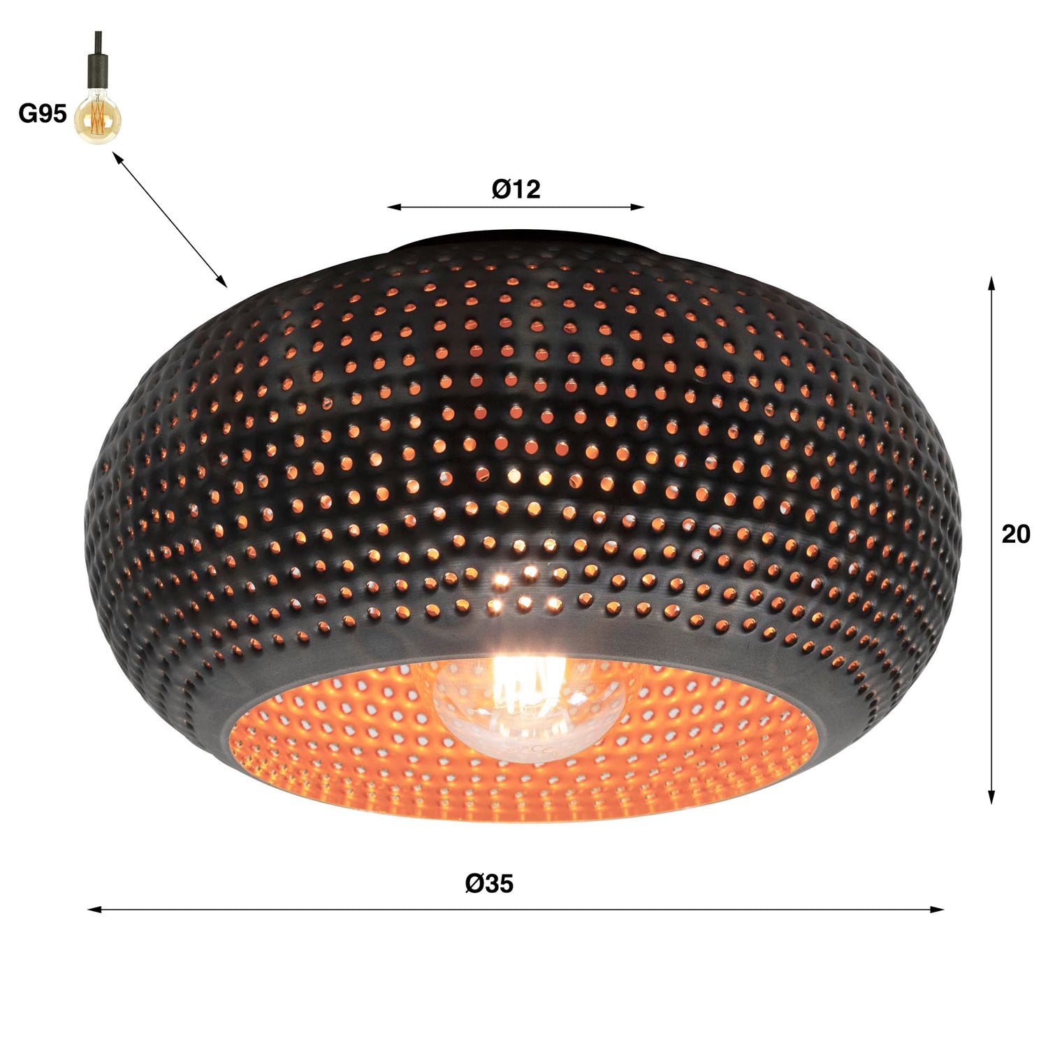 Plafondlamp Ø35 Disk Punch - 35x35x20 cm - Zwart Bruin