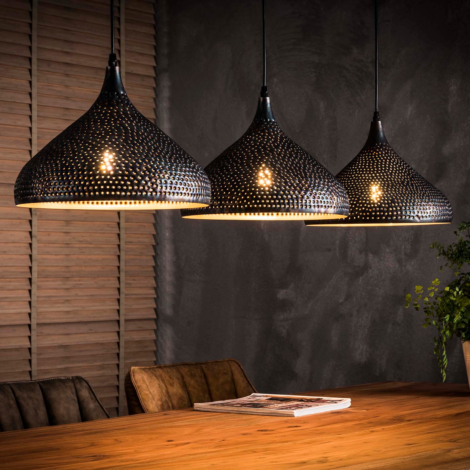 Hanglamp met 3 Lampen Punch Trechter - 135x32x150 cm - Zwart Bruin