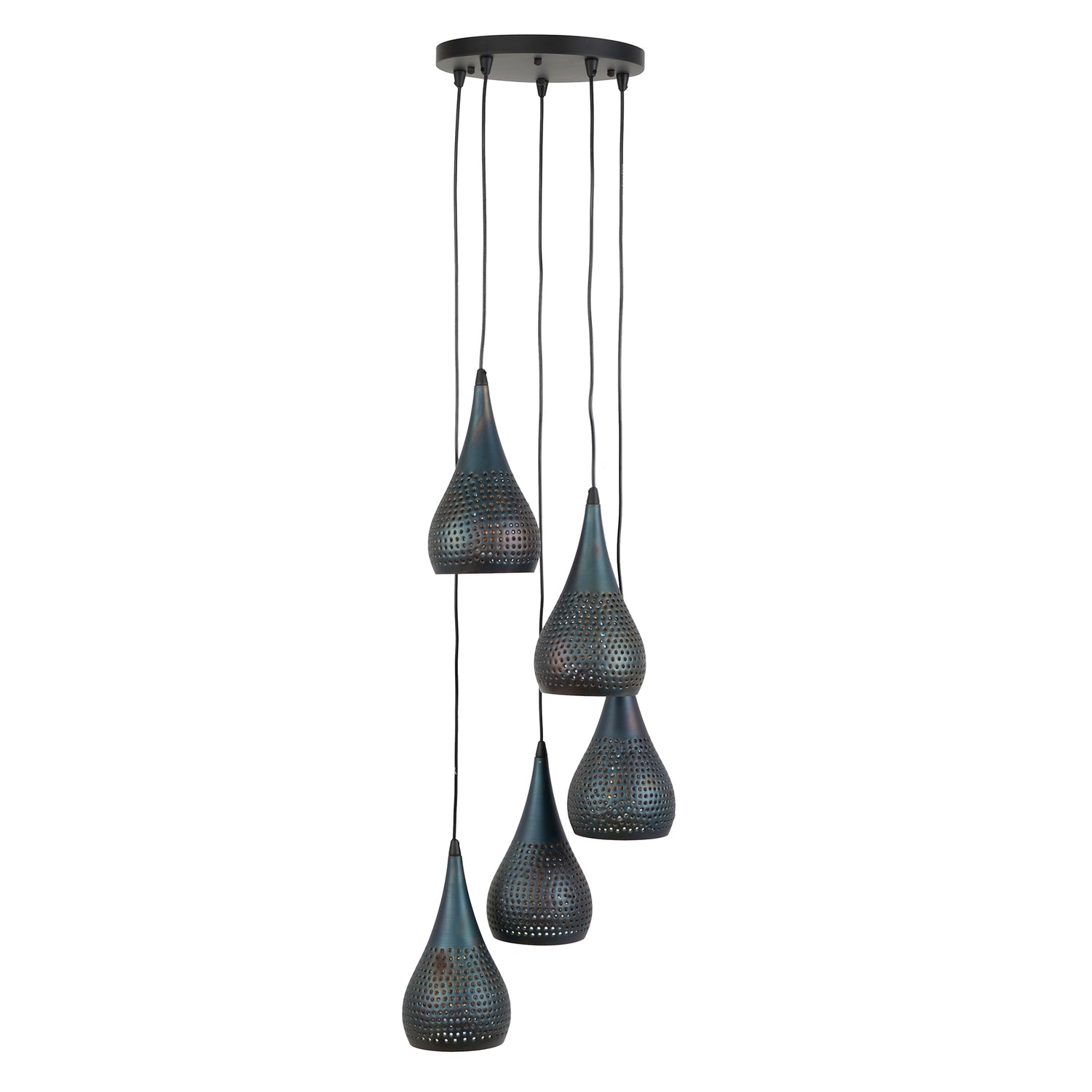Hanglamp met 5 lampen Ø15 getrapt punch - 35x35x150 cm - Zwart Bruin