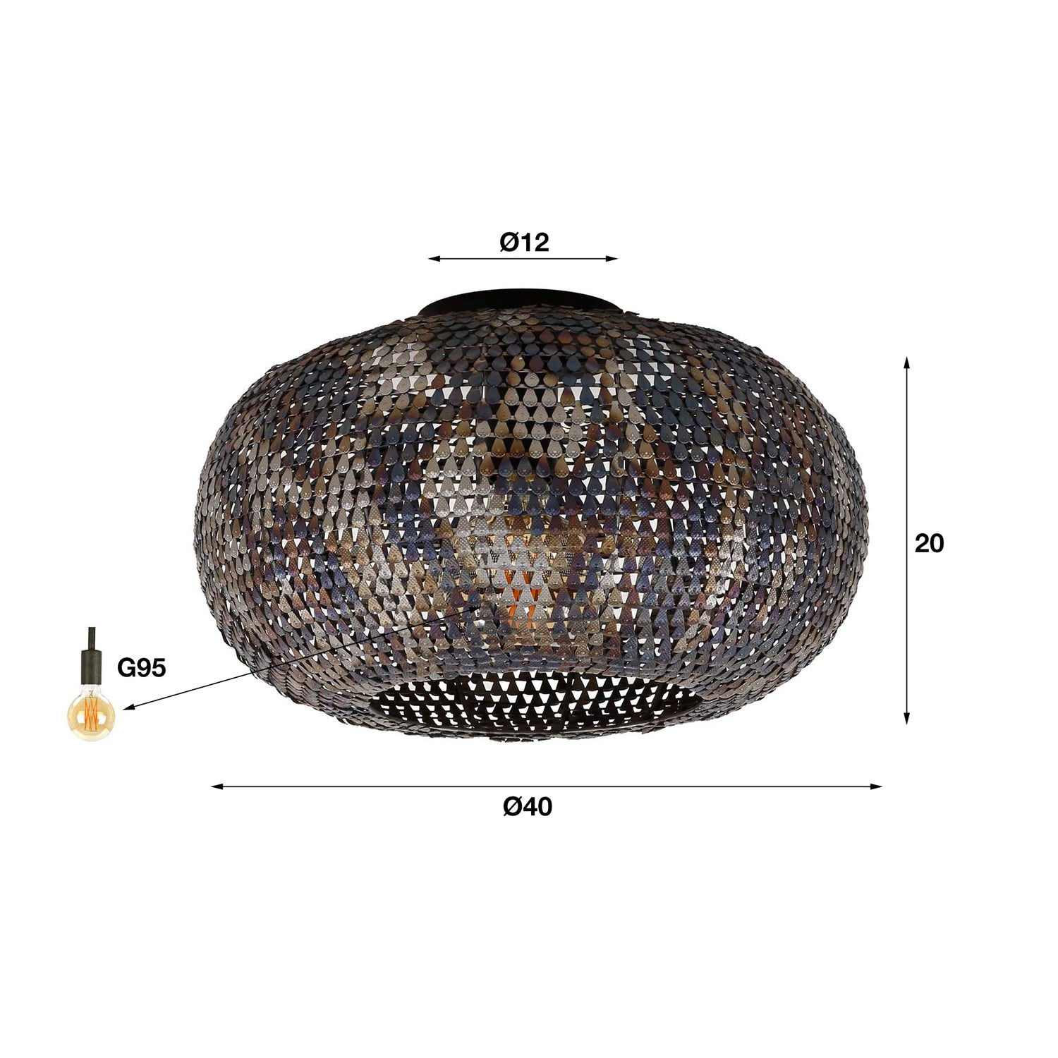 Plafondlamp Ø40 Armor - 40x40x20 cm - Zwart Bruin