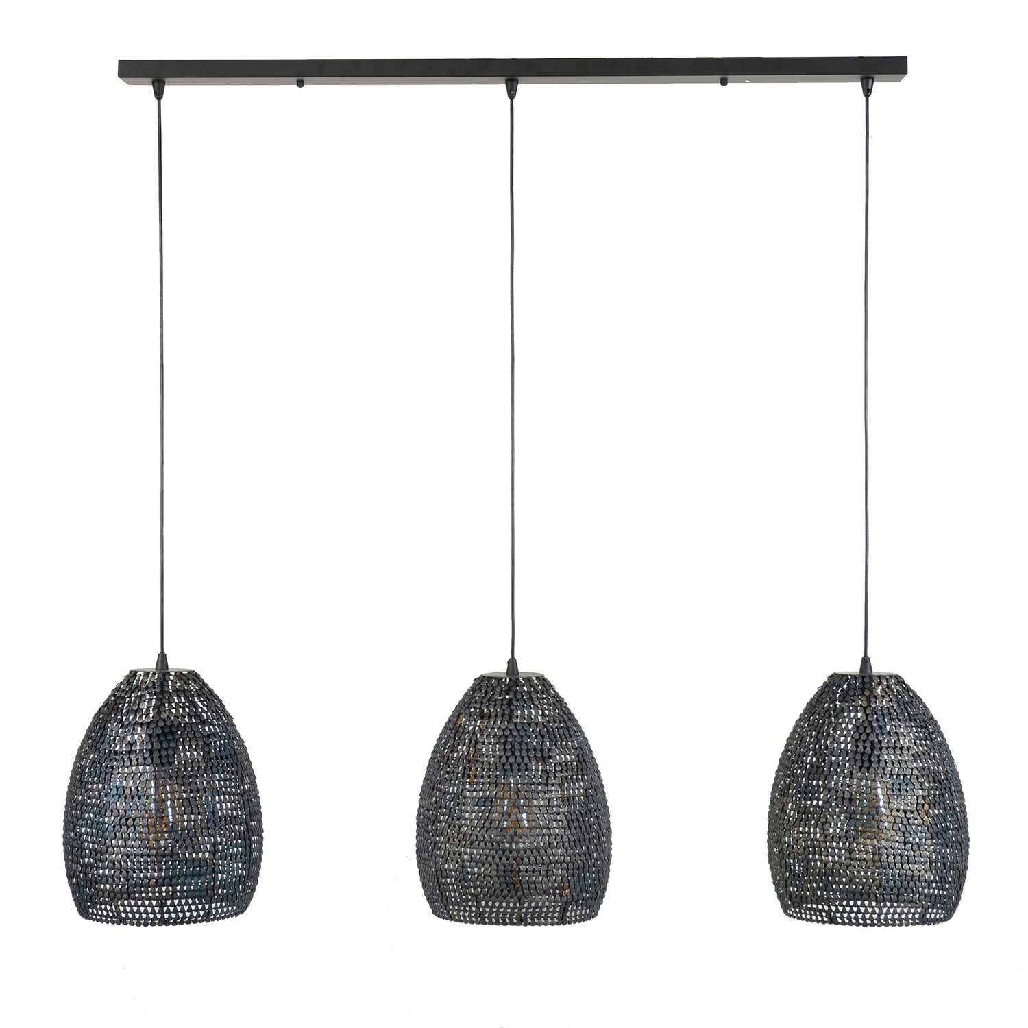 Hanglamp met 3 lampen Ø26 Armor Ovaal - 128x26x150 cm - Zwart Bruin