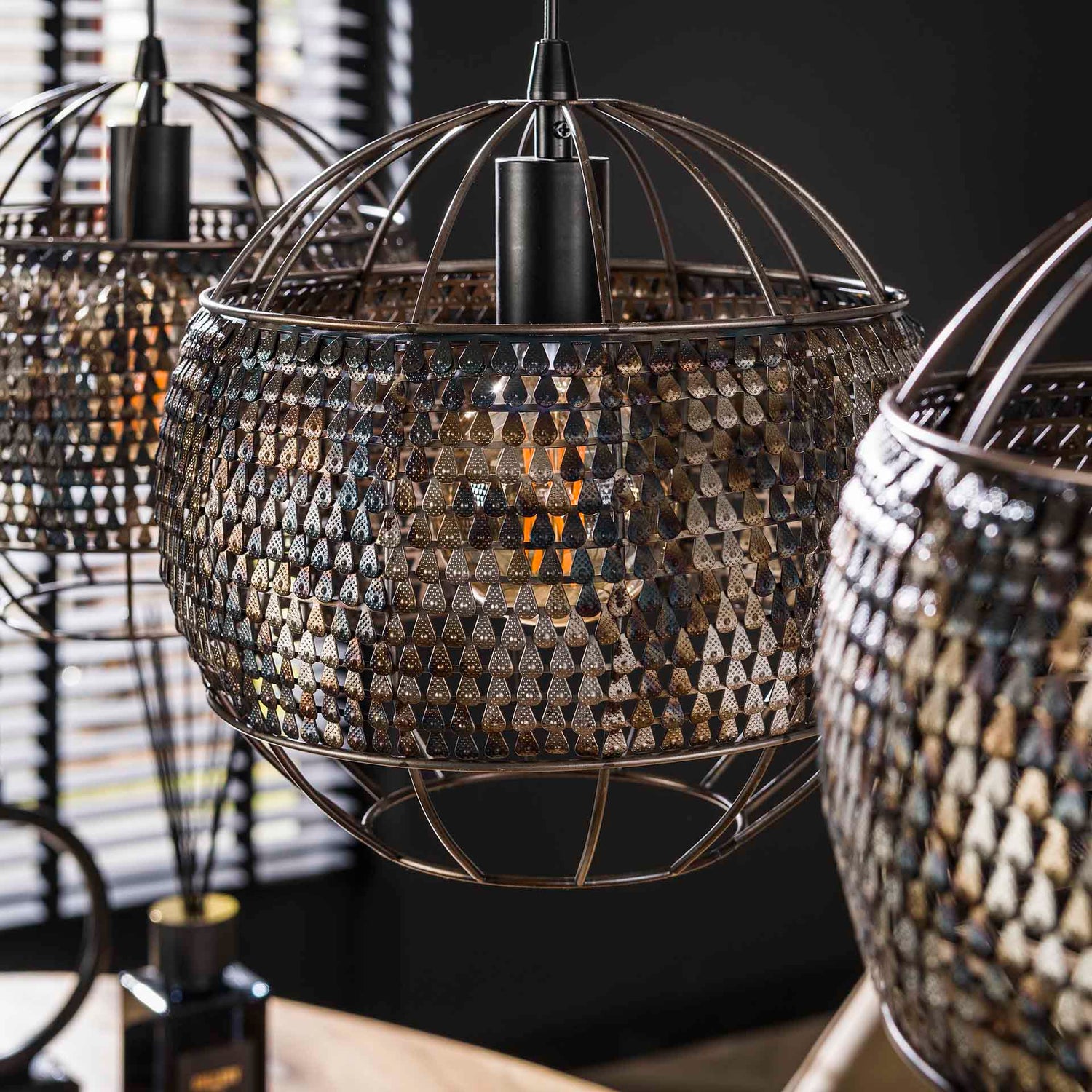 Hanglamp met 3 Lampen armor open - 110x30x150 cm - Zwart Bruin