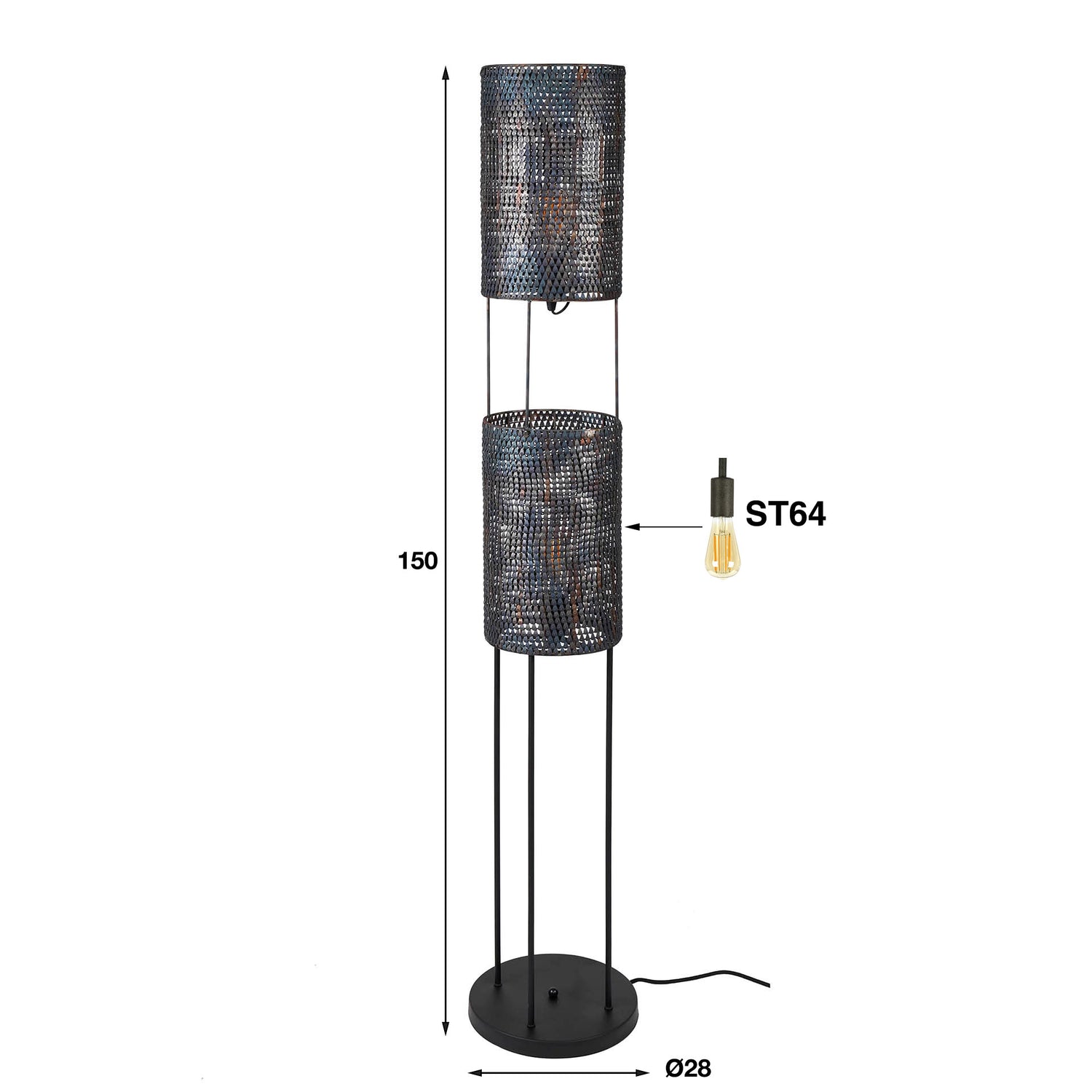Vloerlamp met 2 Lampen Armor Tube - 28x28x150 cm - Zwart Bruin