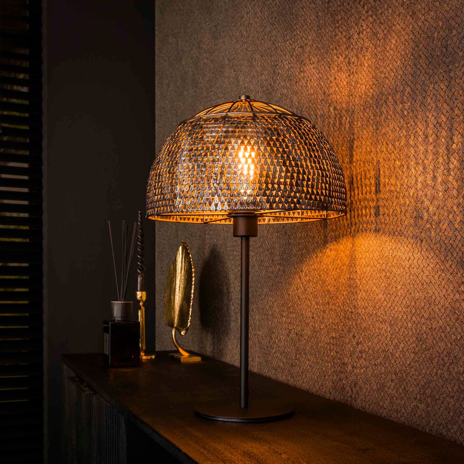 Tafellamp Ø35 Armor Open - 35x35x55 cm - Zwart Bruin