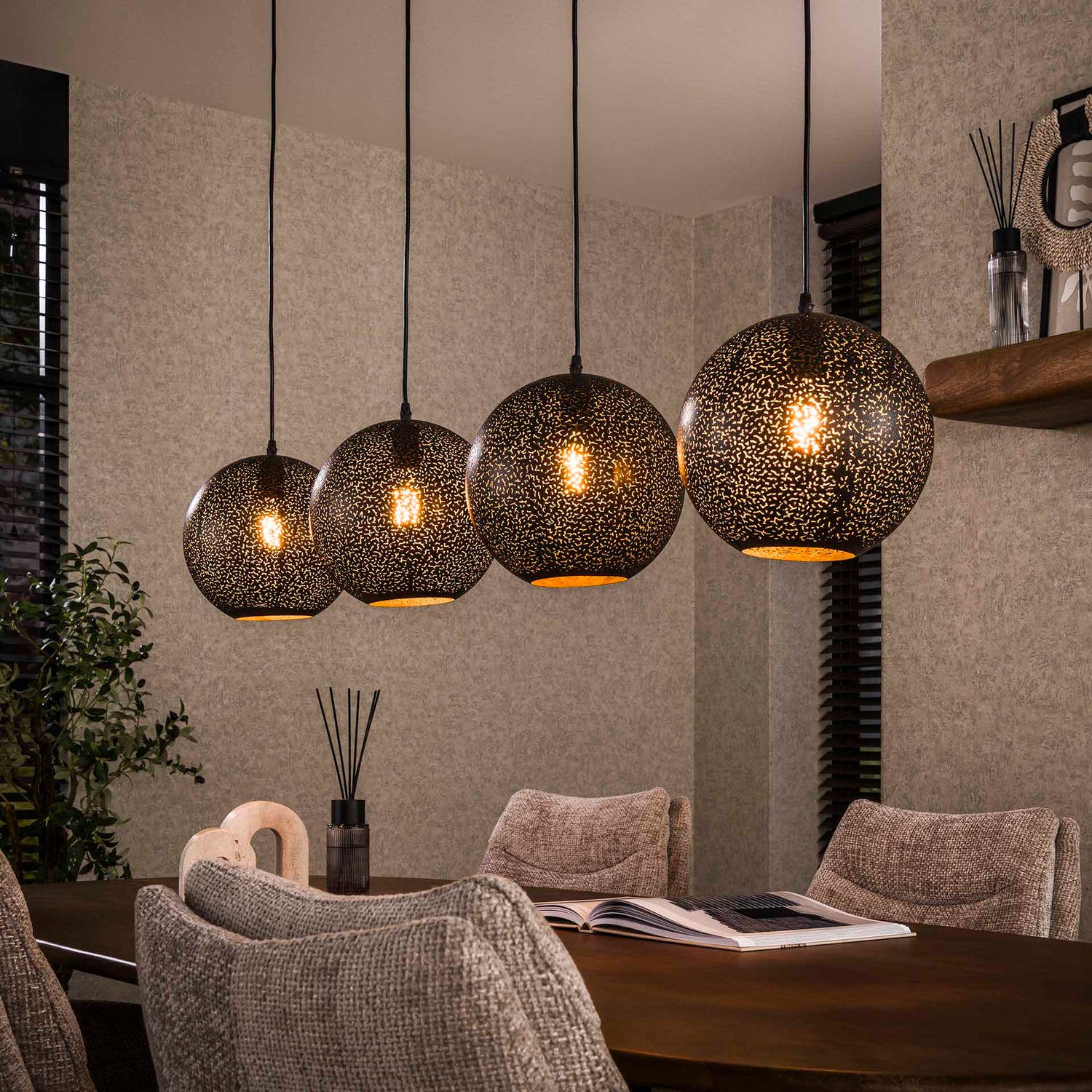 Hanglamp met 4 lampen zip - 135x25x150 cm - Artic Zwart